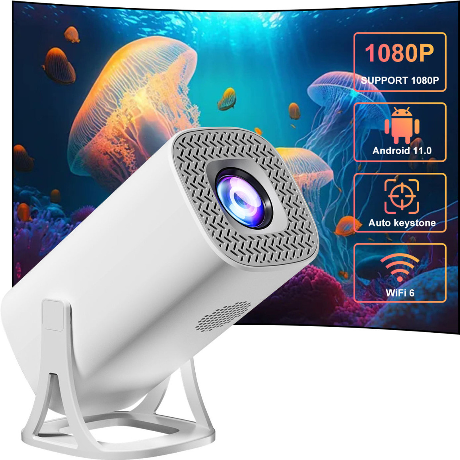 Image of RV Enterprises Android 11.0 Smart Projector, 1080P & 4K Support , 2X Brighter, 2.4G & 5G Wifi (8400 lm / 1 Speaker / Wireless / Remote Controller) Portable Projector