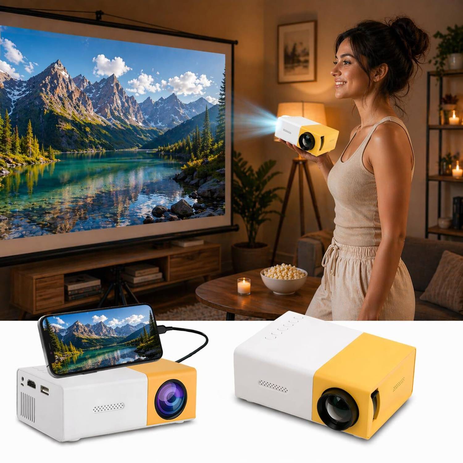 Cozy 1080P 3300 Lumens Portable LED Projector - Image 1