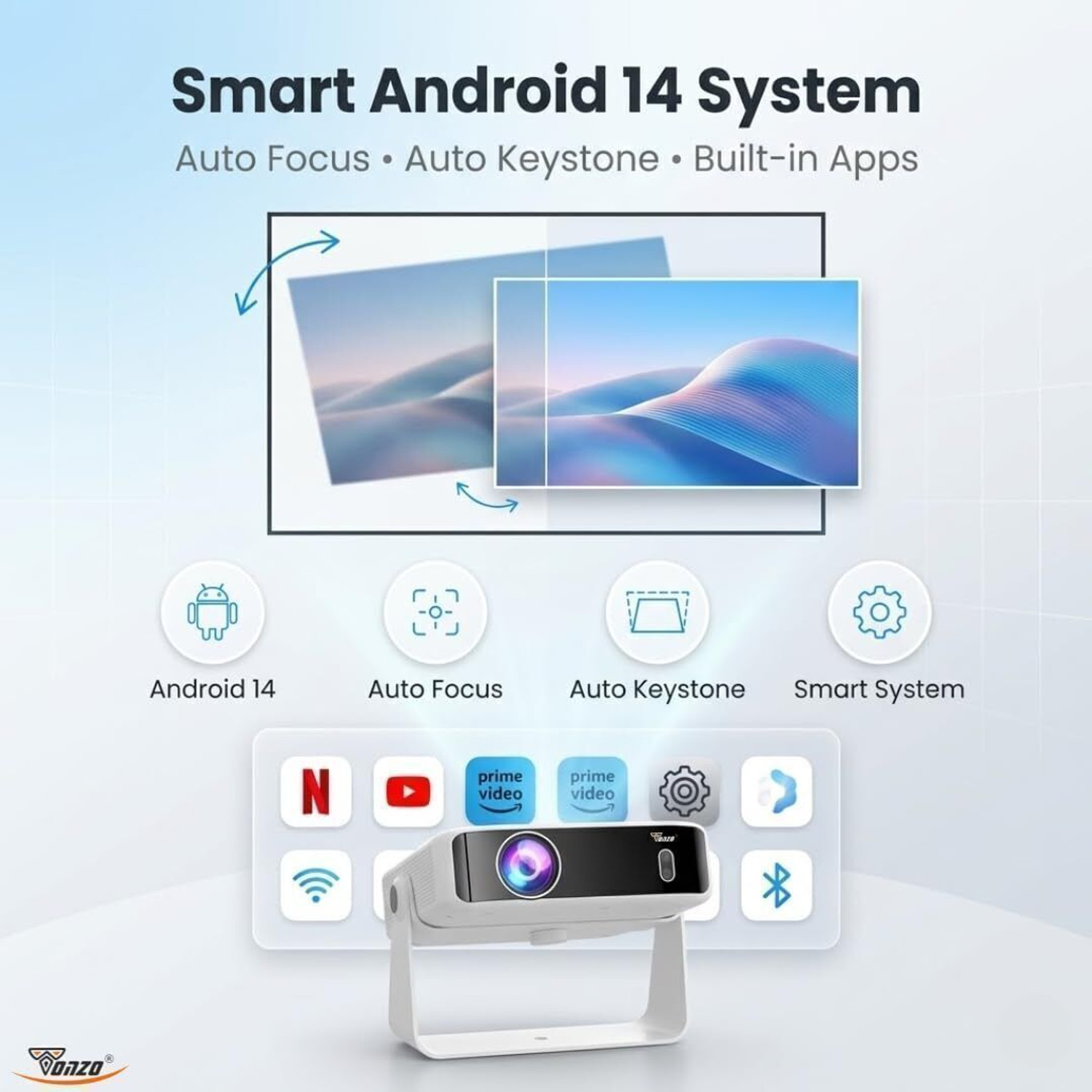 Image of TONZO Vision X1 10000 Lumens FHD Android 14 Smart Projector (10000 lm / 1 Speaker / Wireless / Remote Controller) Portable Projector