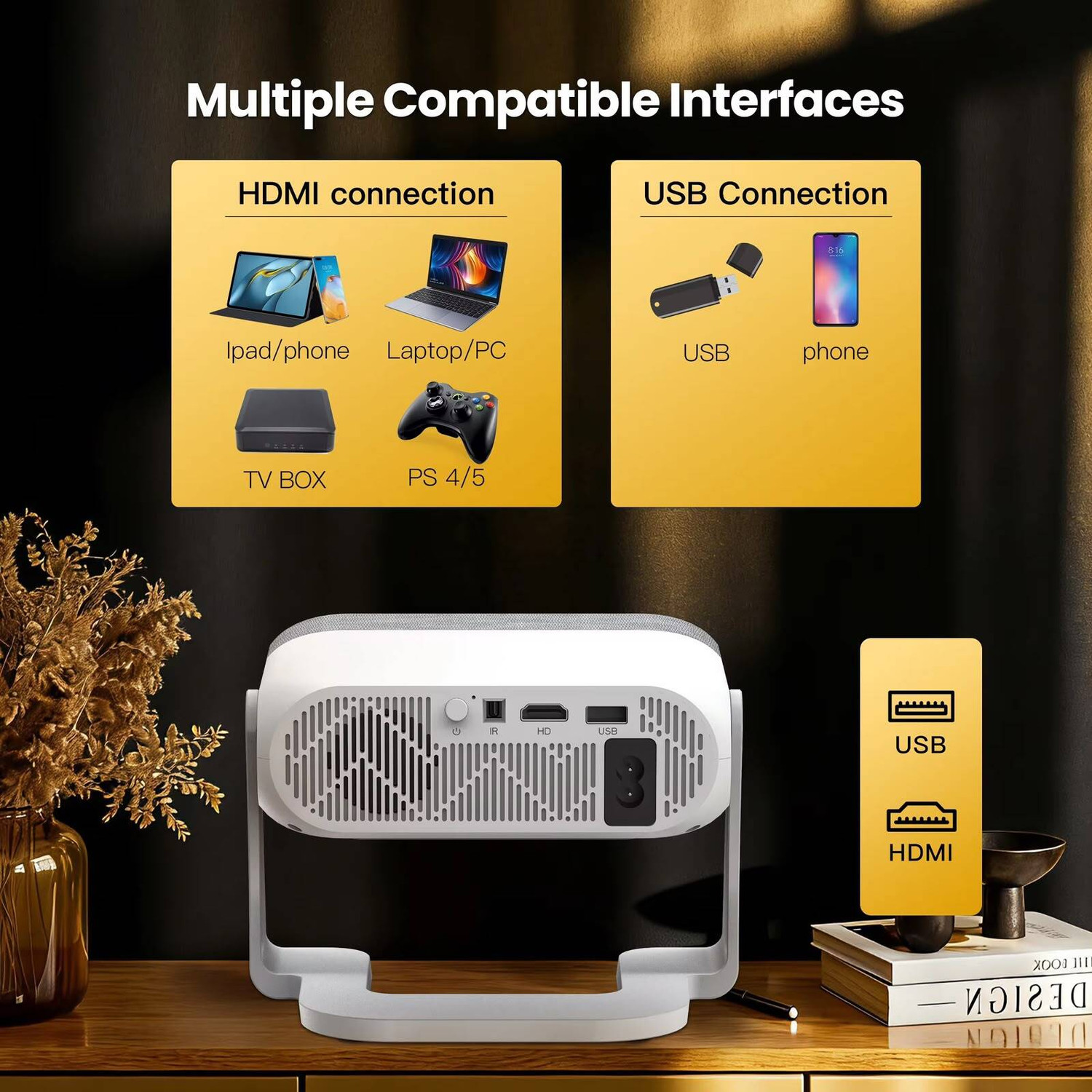 Image of TECHPANDA Smart Projector | Android 13 | 230 Rotate | WiFi 6 | Amlogic T950S Chip (6500 lm / 1 Speaker / Wireless / Remote Controller) Portable Projector