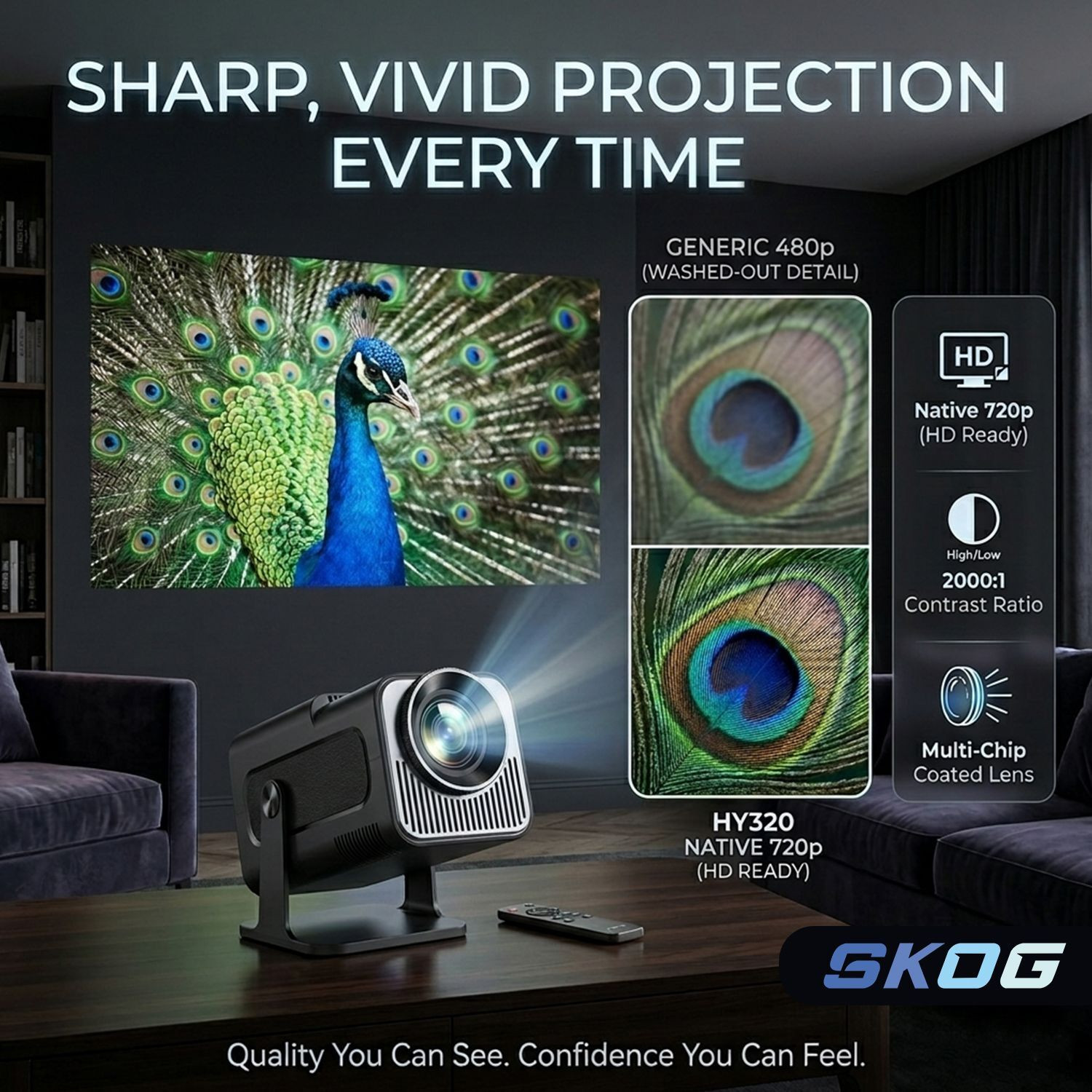 Image of SKOG 4K Support Native HD Android 11 WiFi 6 /BT 5.0 Freestyle Auto Keystone (4500 lm / 1 Speaker / Wireless / Remote Controller) Portable Projector