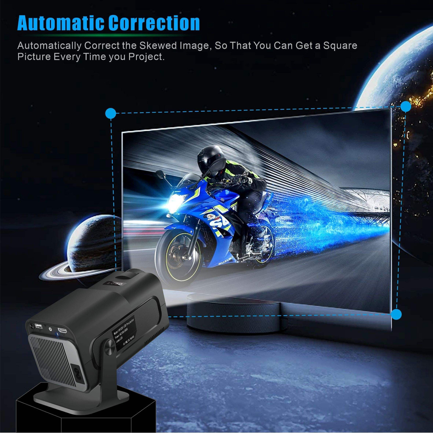 Image of Nexscan HY320 Mini 4K Support,Native HD Android /Wifi /Bluetooth Autokeystone Freestyle (5000 lm / 1 Speaker / Wireless / Remote Controller) Portable Projector