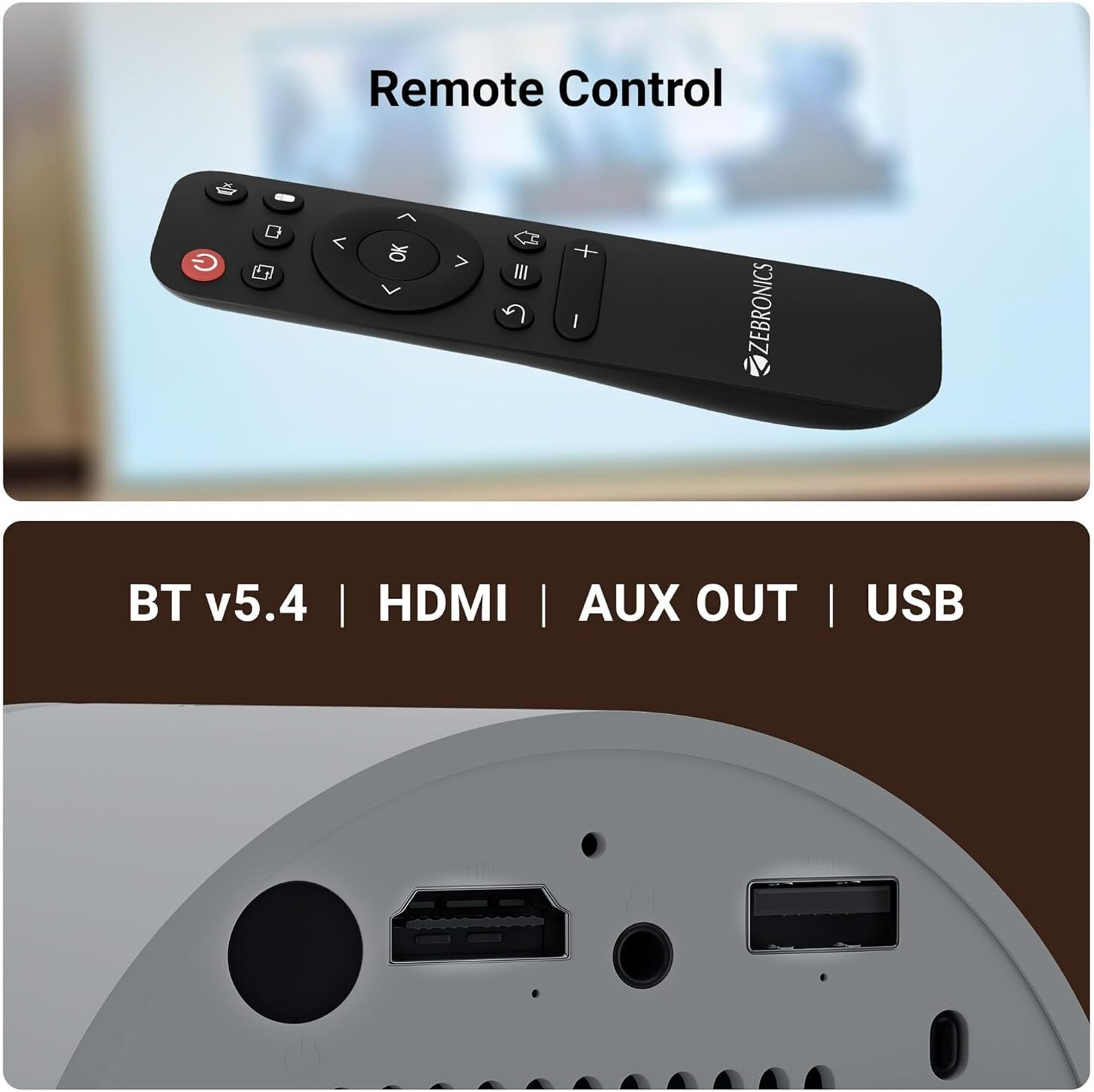 Image of ZEBRONICS 73 Android 720p Native, Support 4K, Auto Keystone (3700 lm / 1 Speaker / Remote Controller) Portable Projector
