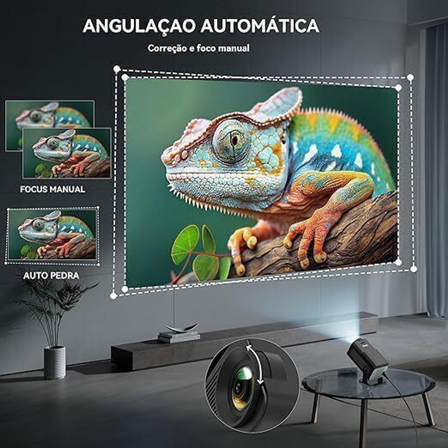 Image of ENKART Square Smart Mini Projector | Native 720P HD (5000 lm / 1 Speaker / Wireless / Remote Controller) Portable Projector
