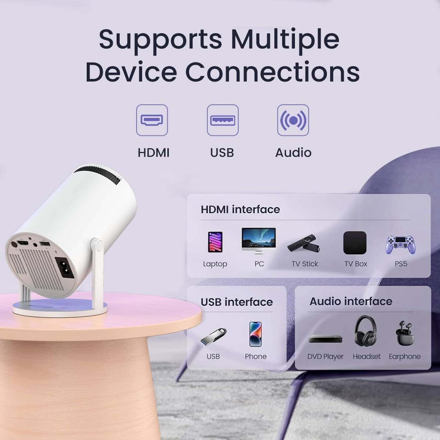 NKY 4K 1080P Portable Projector with 4D Keystone - Image 2