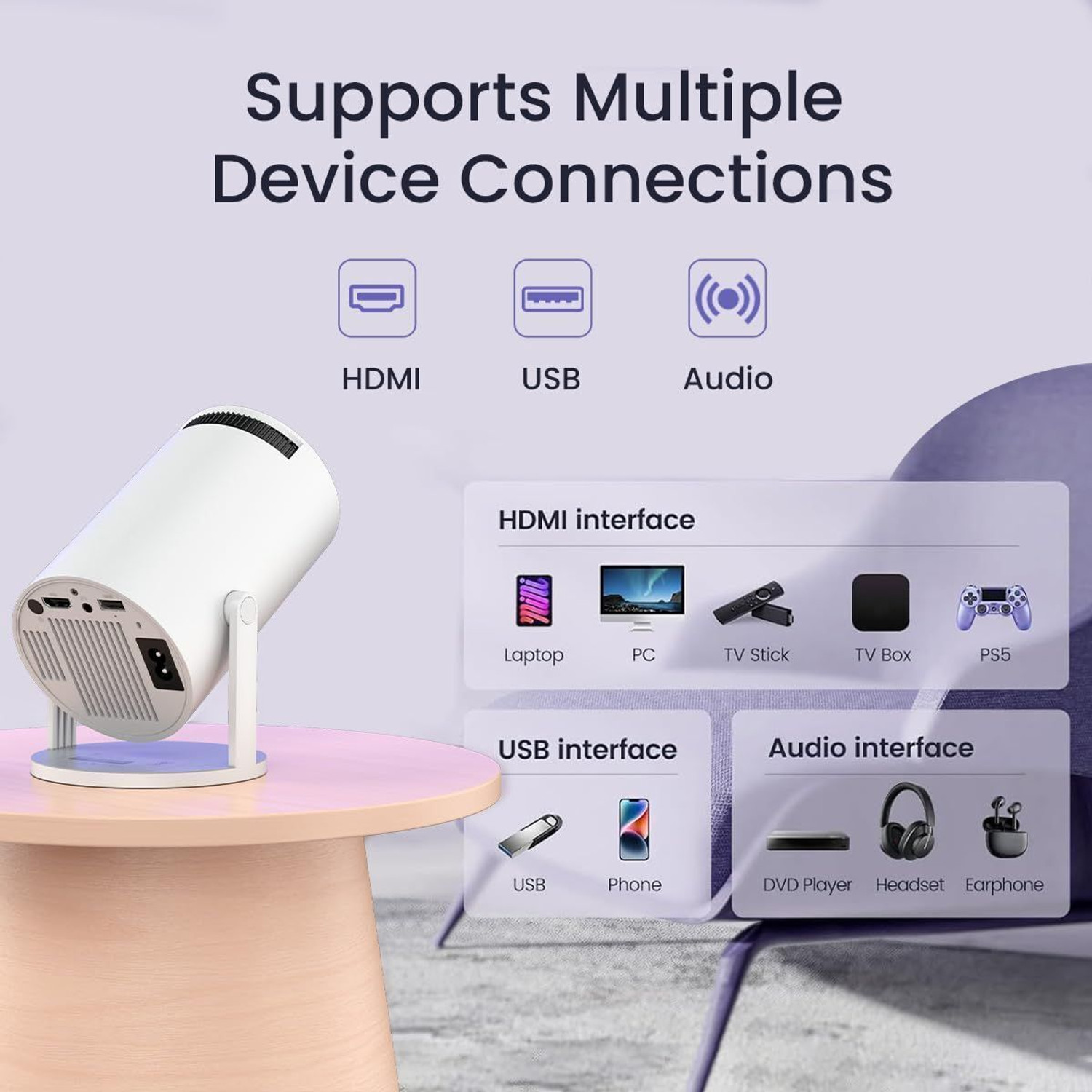 Image of NKY Android Projector 4K 1080P Support with 4D Keystone and 270 Degree Rotation (2000 lm) Portable Projector