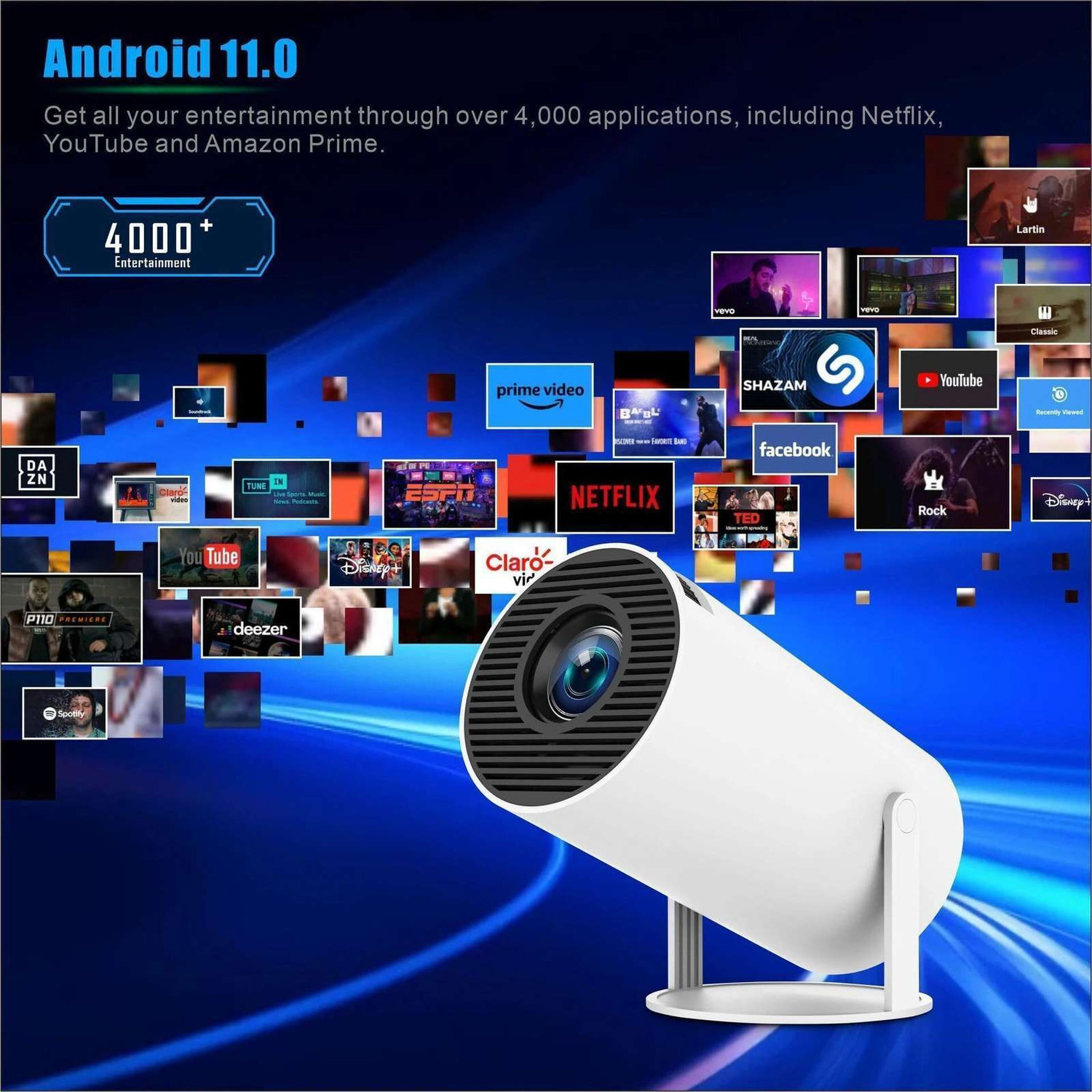 Image of se hub HY300 720P Portable Projector Android 11 WiFi6 BT5.0 Auto Keystone (5000 lm) Portable Projector