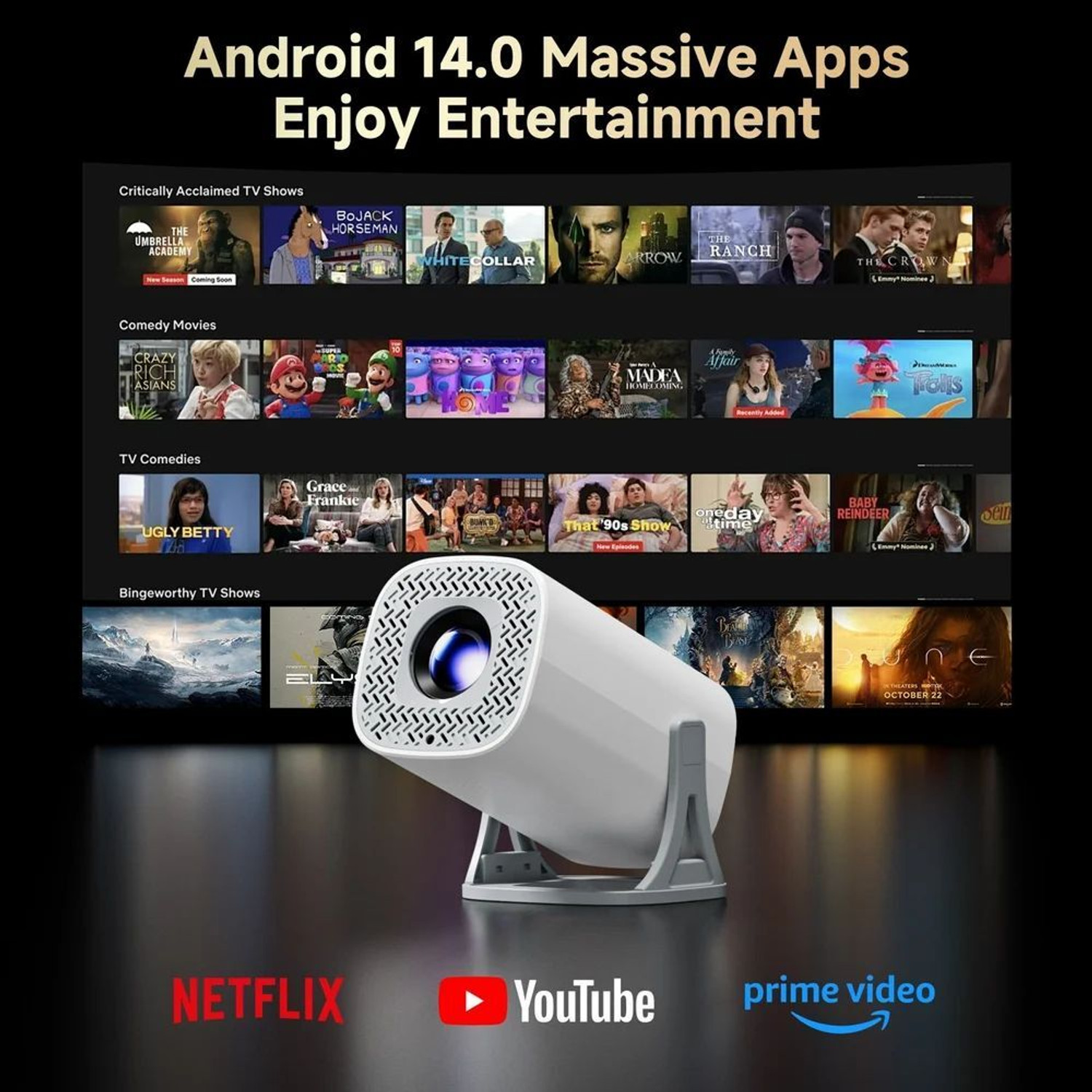 Image of Livato S40 Pro 1GB /8GB,4K Support Android 14 WiFi6 /BT5.0 Auto Keystone Projector (6000 lm / 1 Speaker / Wireless / Remote Controller) Portable Projector