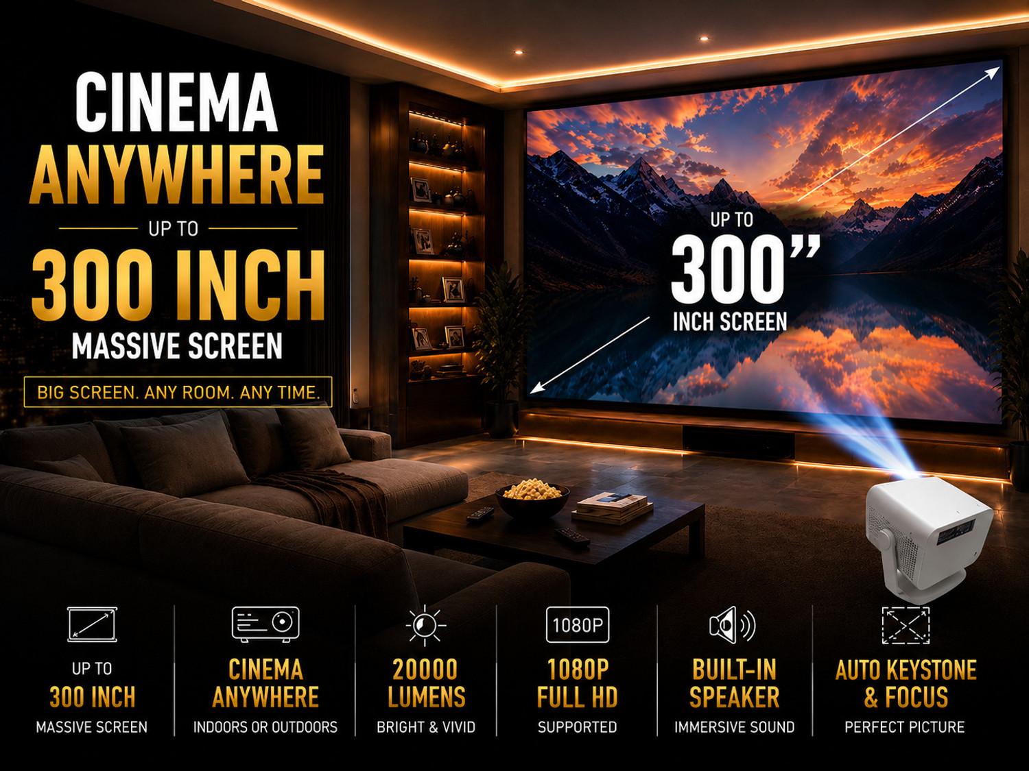 Image of BeamX Neo GTV Google TV 100% Dust-Free Sealed 1080P 4K Support Dolby Voice Assistant (20000 lm / 1 Speaker / Wireless / Remote Controller) Portable Projector