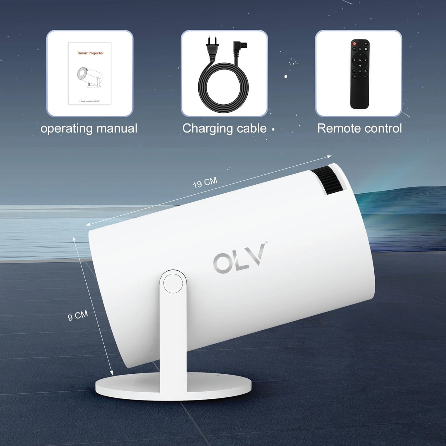 Image of OLV Portable Mini Projector, 4K 1080P Full Smart HD, WiFi 5G BT 5.0 with 180 rotate (6000 lm / Remote Controller) Portable Projector