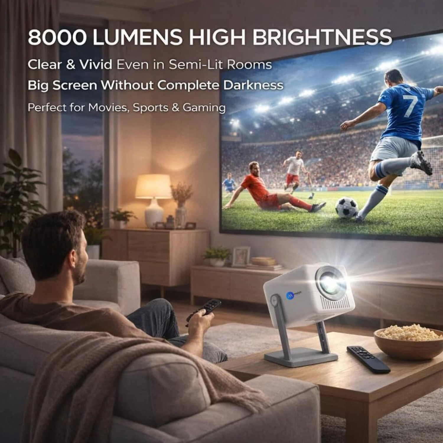 Image of Maizic Smarthome AVITAR 2K Smart LED Projector | Native 1080p | Android 14 | Netflix, YouTube (8000 lm / 1 Speaker / Wireless / Remote Controller) Portable Projector