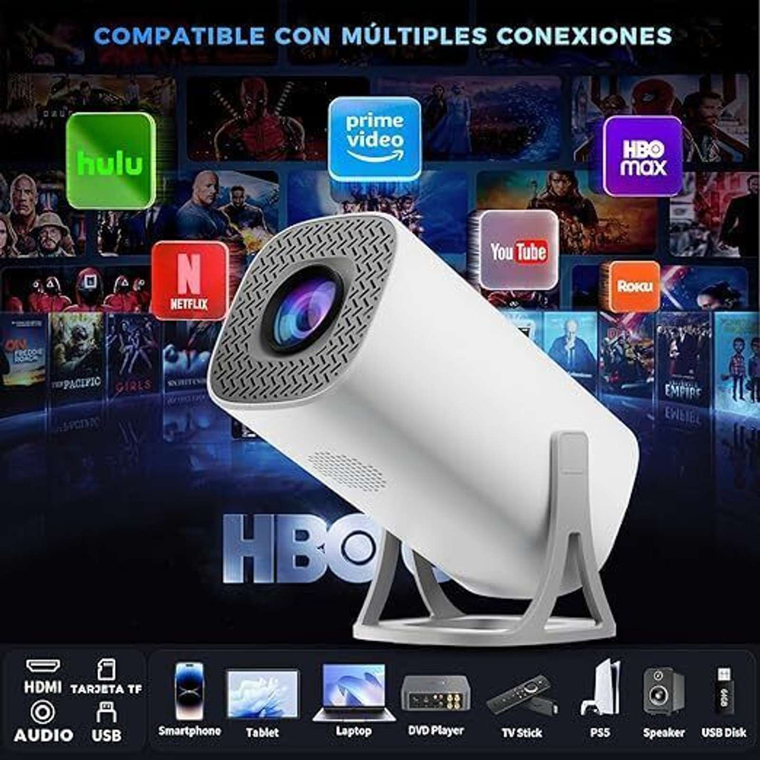 Image of se hub Square Mini Projector 1080P HD 4K Support 180 Rotatable Portable White (8000 lm) Portable Projector