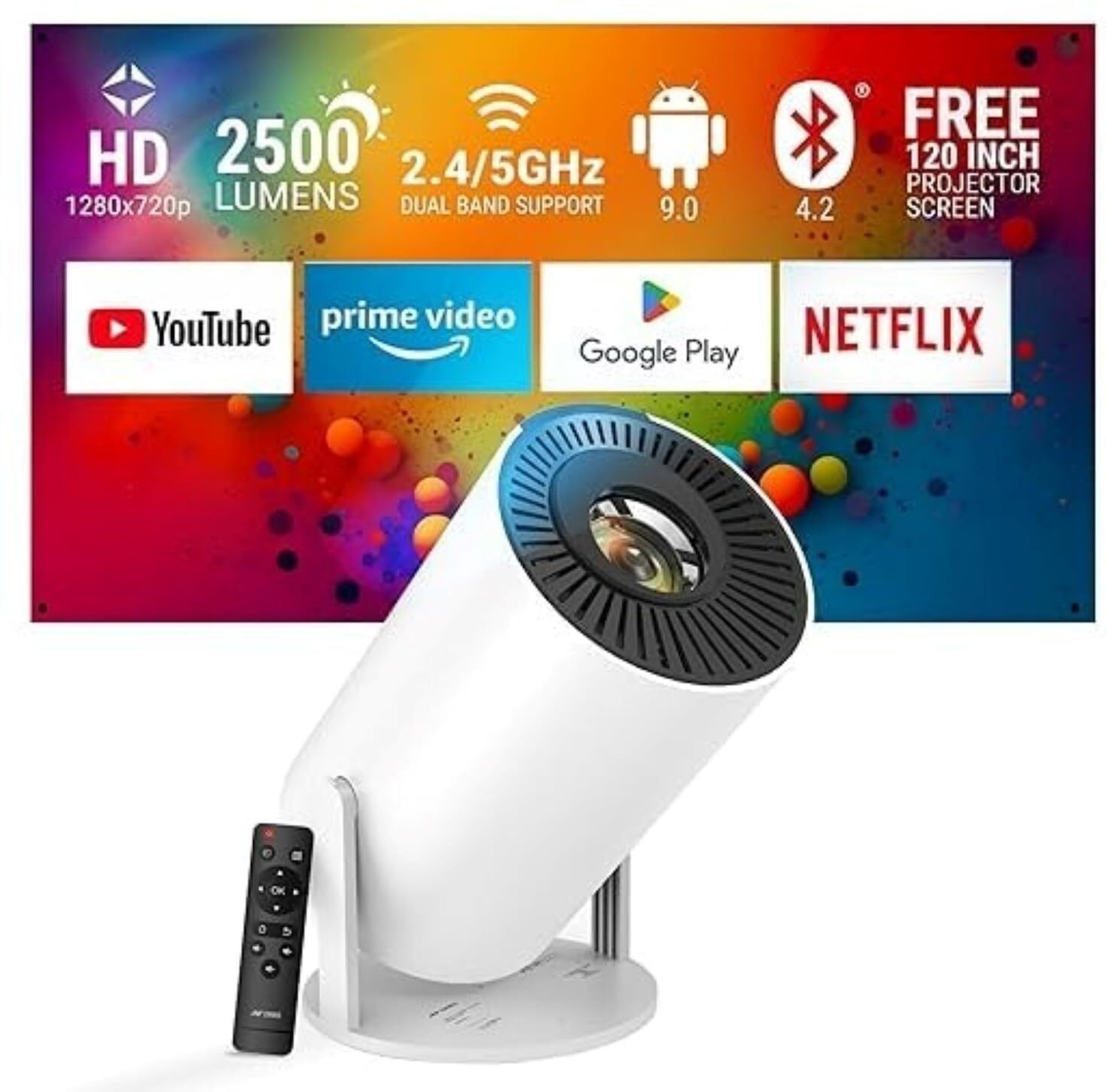 Image of YAROH Projector, 4K 1080P Full HD Projector, WiFi 5G Compatible With Mobile /LaptopB76 (4500 lm / 1 Speaker / Wireless / Remote Controller) Portable Projector
