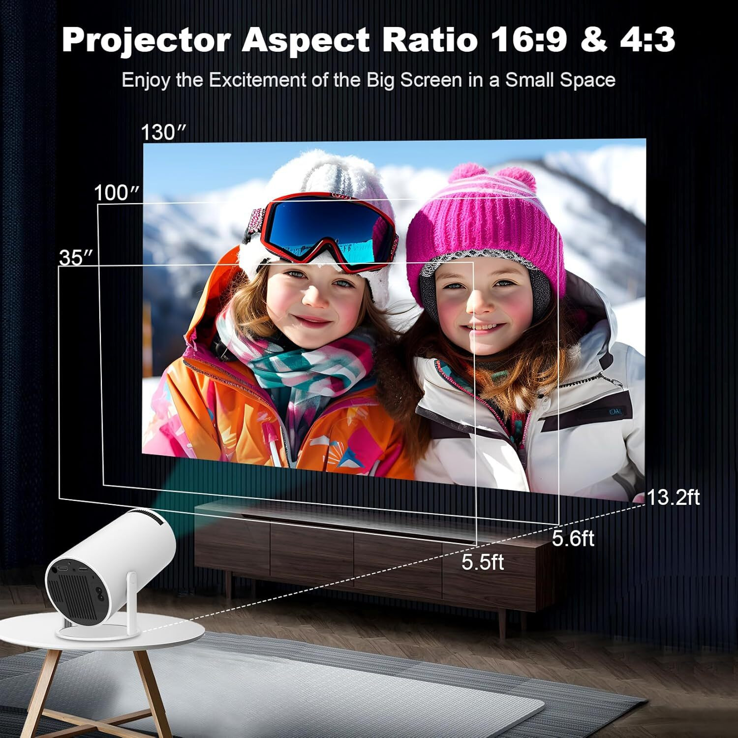 Image of EarShades HY-300 4K Ultra HD Smart Mini Projector with WiFi, Android System E263 (4500 lm / 1 Speaker / Remote Controller) Portable Projector