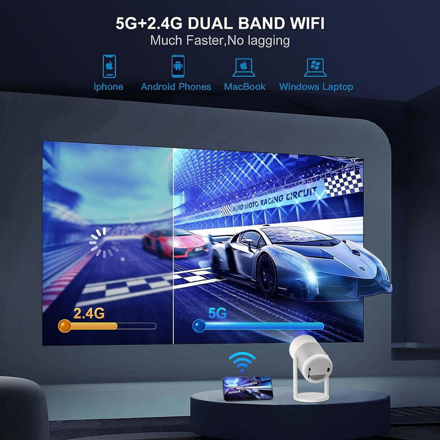 Image of Boss Projector LUMORA 7000 Lumens Android 11 4K Ultra HD Support E-Focus 360 Rotatable (7000 lm / 2 Speaker / Wireless / Remote Controller) Portable Projector