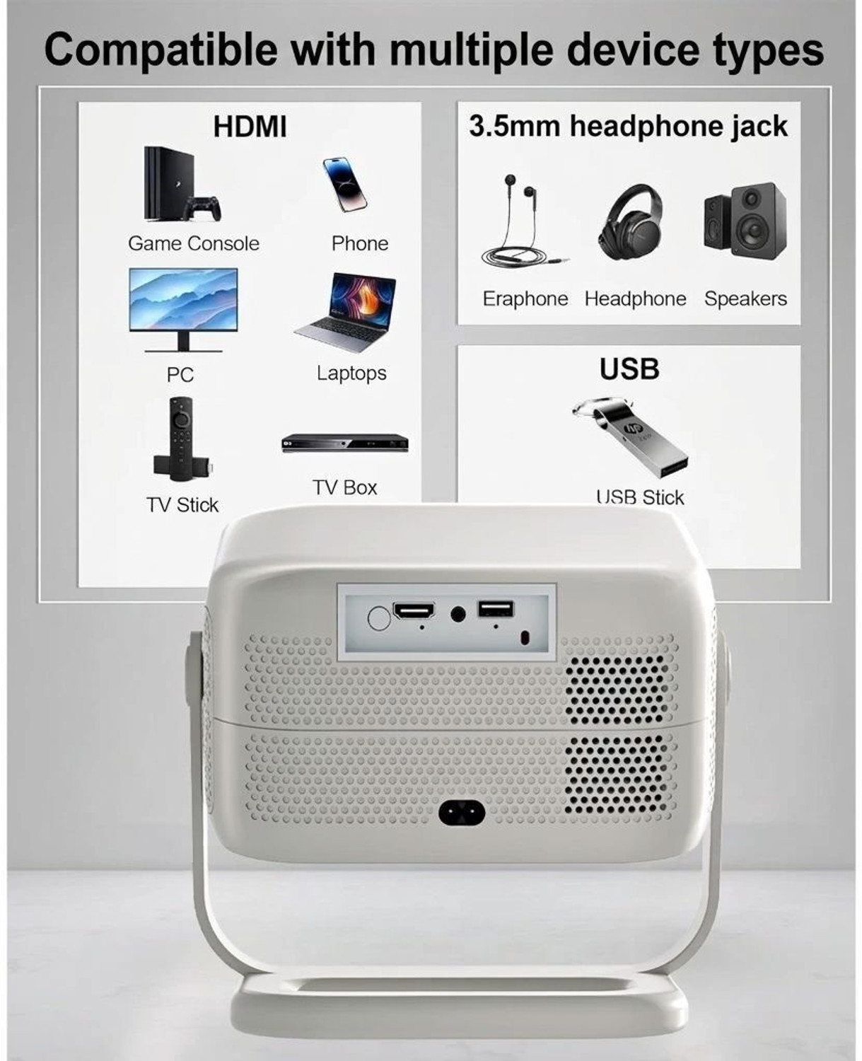 Image of TECHPANDA 4K Android 13 Smart Projector - Auto Focus, Keystone & 360 Rotation (800 lm / 1 Speaker / Wireless / Remote Controller) Portable Projector