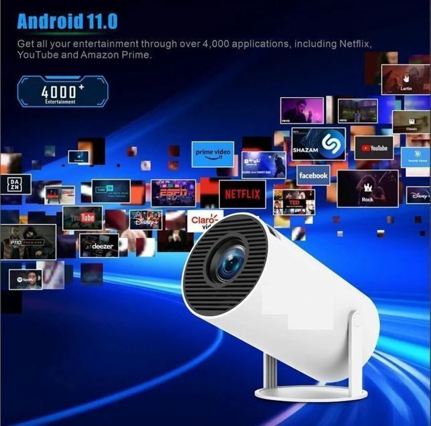 Image of Nexscan HY300 Full HD Native 720P Support Android 11 Wifi BT Freestyle Auto Keystone (4500 lm / 1 Speaker / Wireless / Remote Controller) Portable Projector