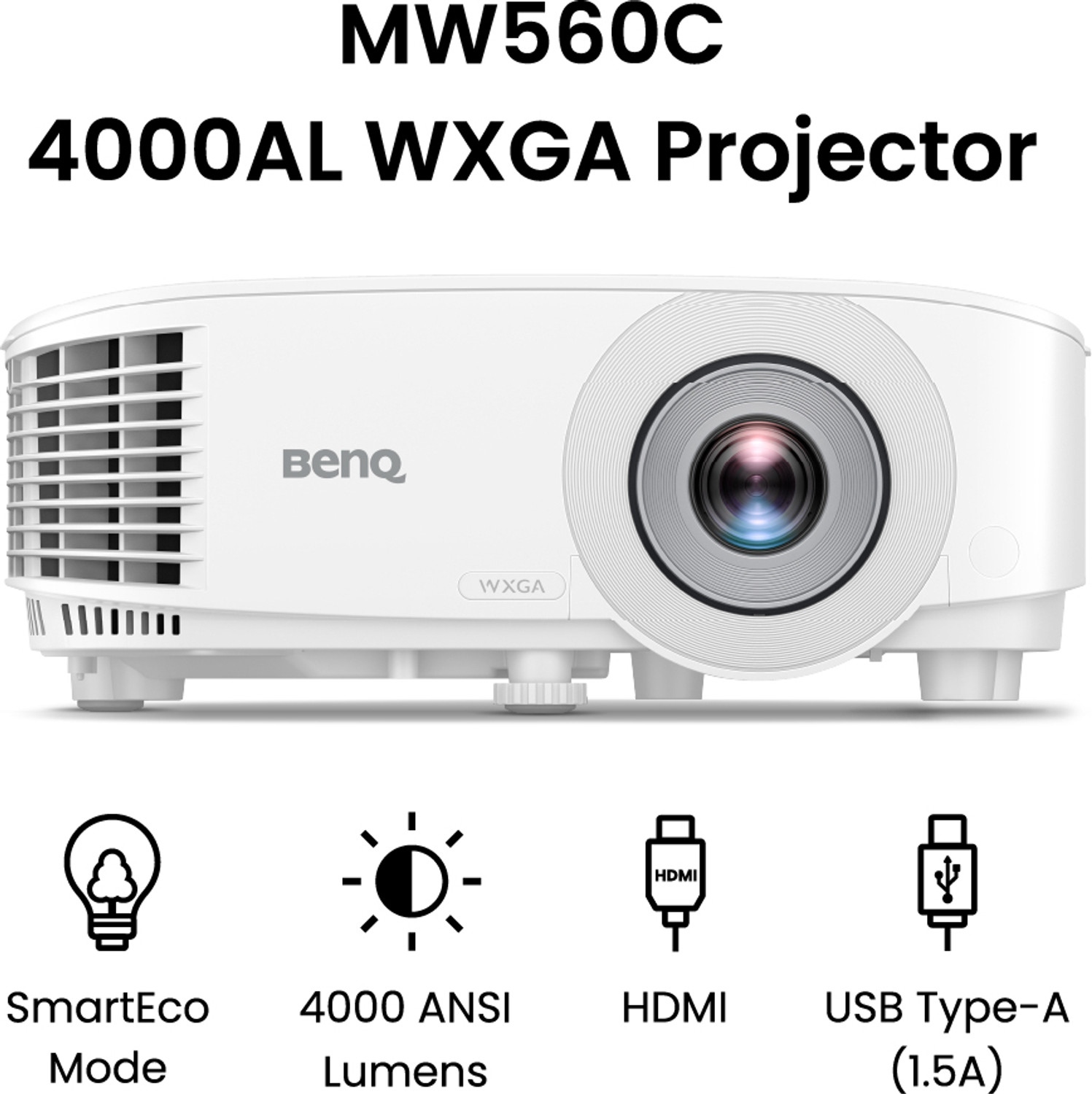 Image of BenQ MW560C (4000 lm / 1 Speaker / Remote Controller) with Dual HDMI, 10 W Speaker, 3D Capable, Extra-Long Lamp Life, WXGA Business & Education Projector