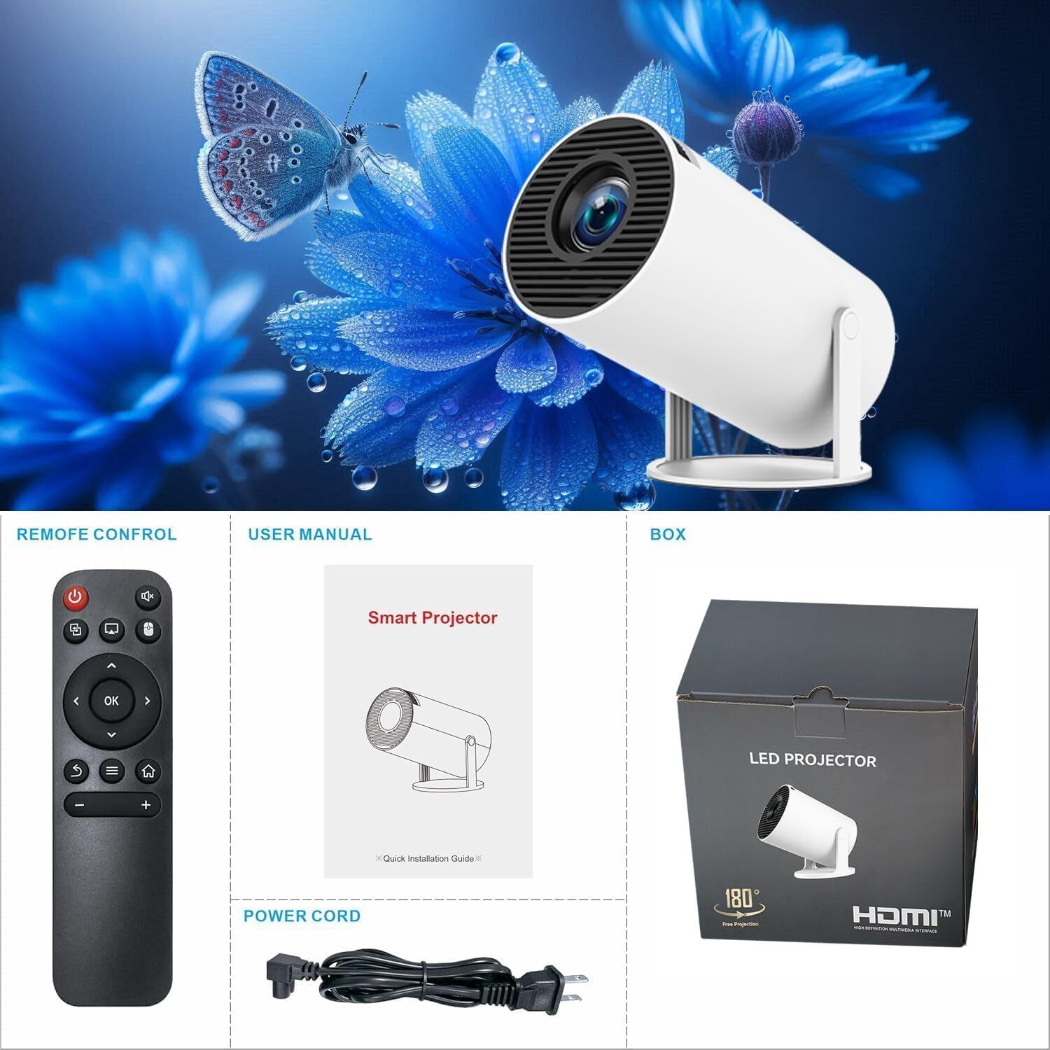 Image of EarShades HY-300 4K Ultra HD Smart Mini Projector with WiFi, Android System E225 (4500 lm / 1 Speaker / Remote Controller) Portable Projector