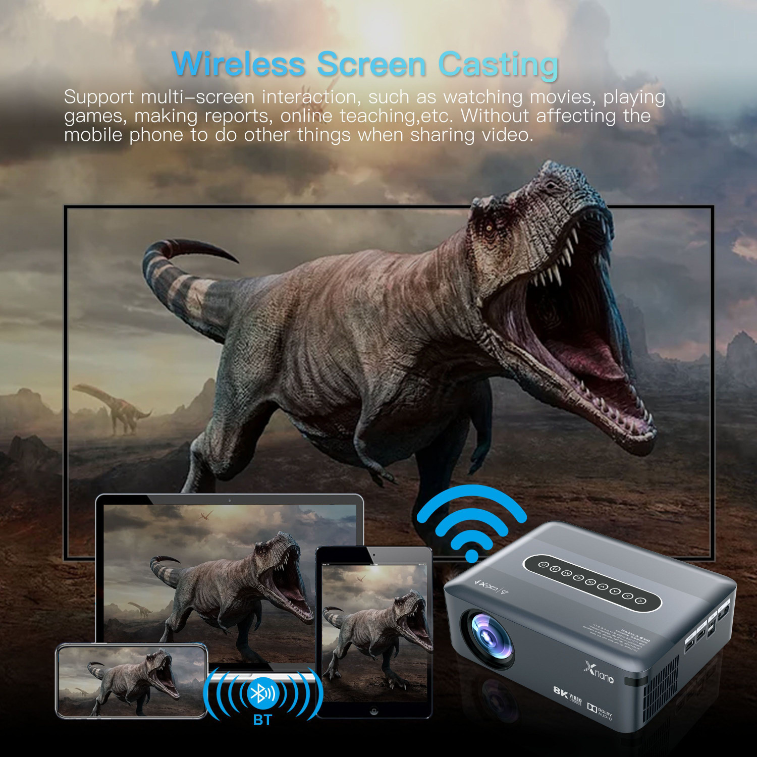 Image of Trending Store New X1 Android 9 Ultra Full HD 2+16GB 8K Support for Home Cinema (12000 lm / 1 Speaker / Wireless / Remote Controller) Portable Projector