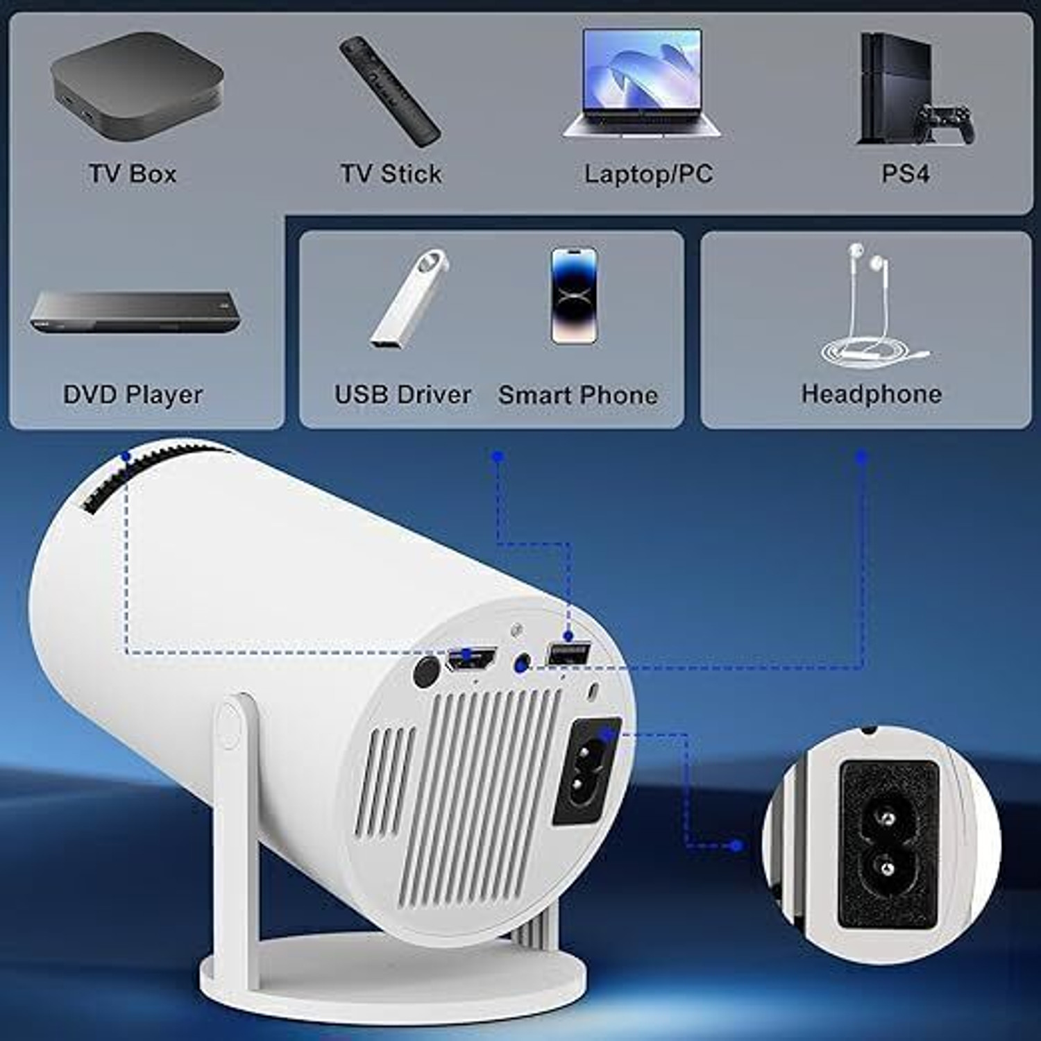 Image of Steepify HY300 Pro 4K Support,Native 720P Android 11 Wifi Bluetooth Miracast (4800 lm / 1 Speaker / Wireless / Remote Controller) Portable Projector