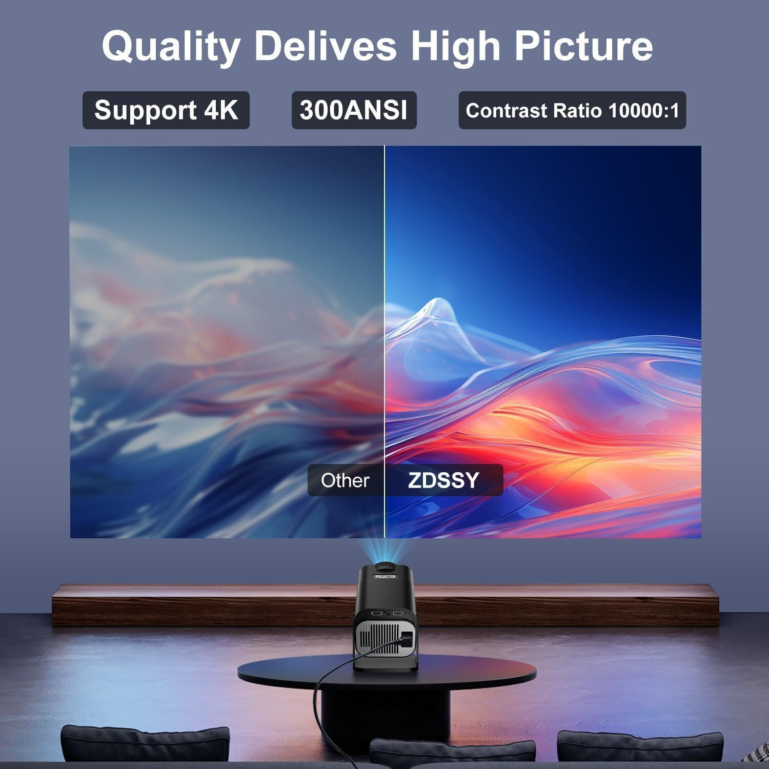 Image of ENKART Square Smart Mini Projector | Native 720P HD (5000 lm / 1 Speaker / Wireless / Remote Controller) Portable Projector