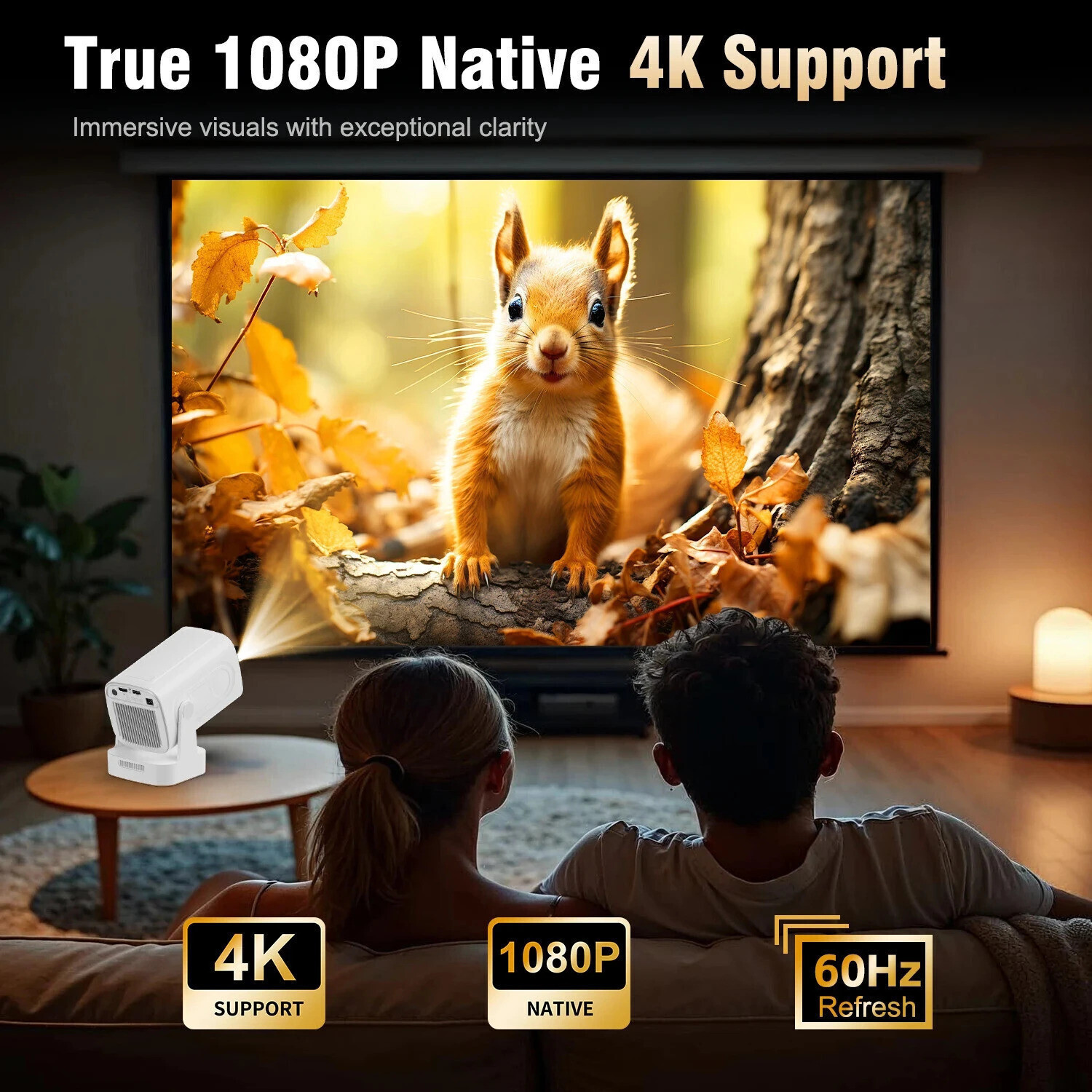 Image of Livato HY260 Pro 4K Support Android 11 Auto Focus With Bluetooth Voice Remote Freestyle (8000 lm / 1 Speaker / Wireless / Remote Controller) Portable Projector
