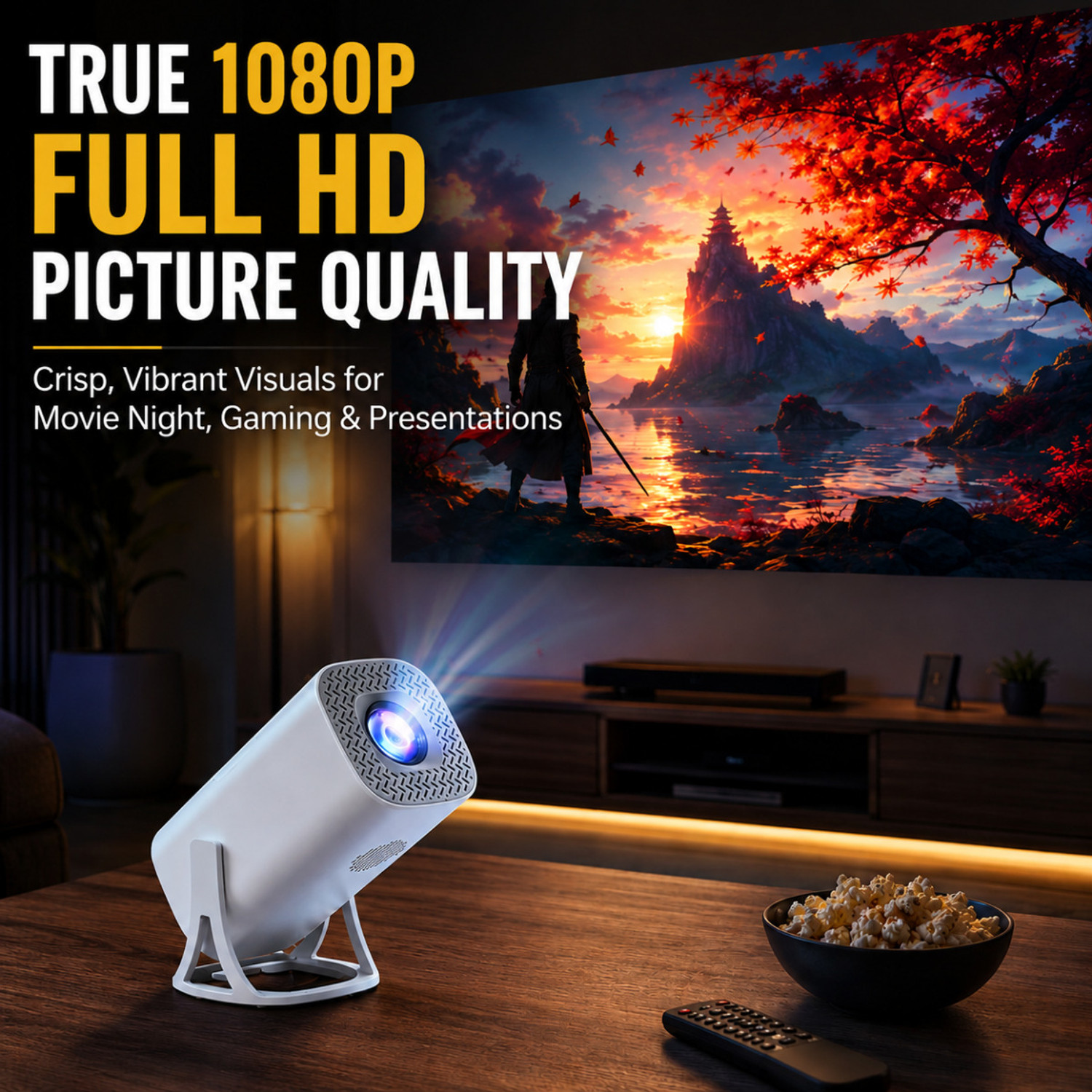 Image of RV Enterprises Android 11.0 Smart Projector, 1080P & 4K Support , 2X Brighter, 2.4G & 5G Wifi (8400 lm / 1 Speaker / Wireless / Remote Controller) Portable Projector