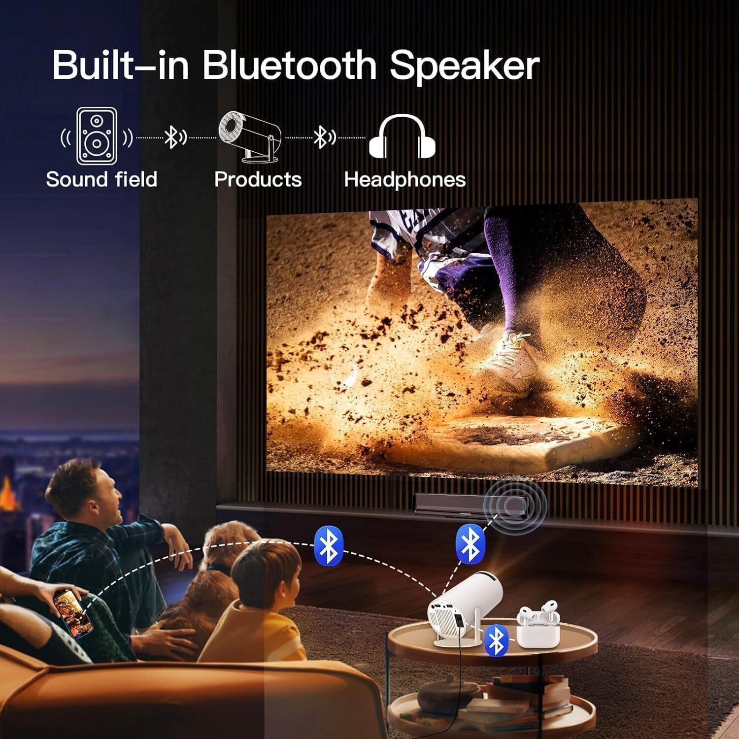 Image of RISHRA Portable LED Mini Projector | 3300 Lumen Brightness for Movies, Games (4500 lm) Portable Projector
