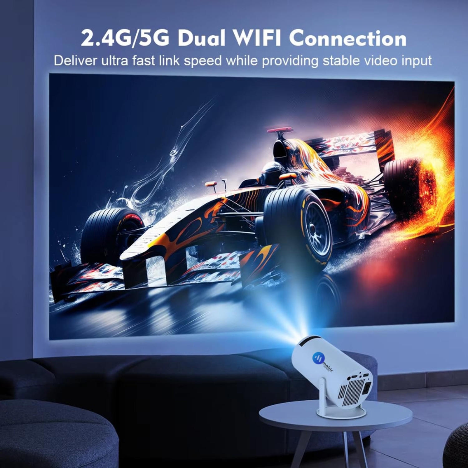 Image of Maizic Smarthome 4K Android 13 Smart Projector, 150 inch Display, Auto Keystone, Netflix, WiFi (2000 lm / 1 Speaker / Wireless / Remote Controller) Portable Projector