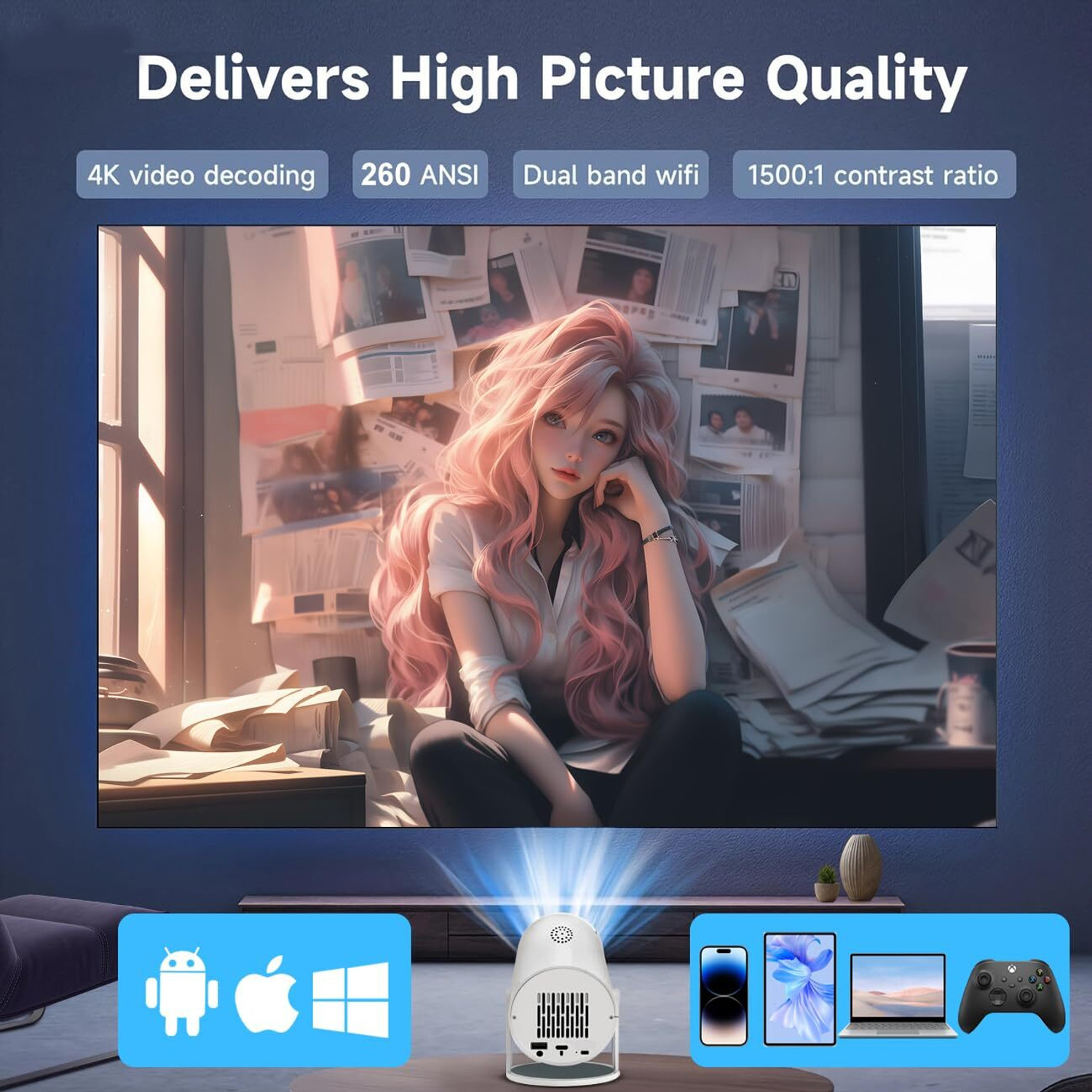 Image of Nexila HY300 Pro Projector, 4K Portable Mini Projector Home Theater, Outdoor Movies (200 lm / Remote Controller) Portable Projector