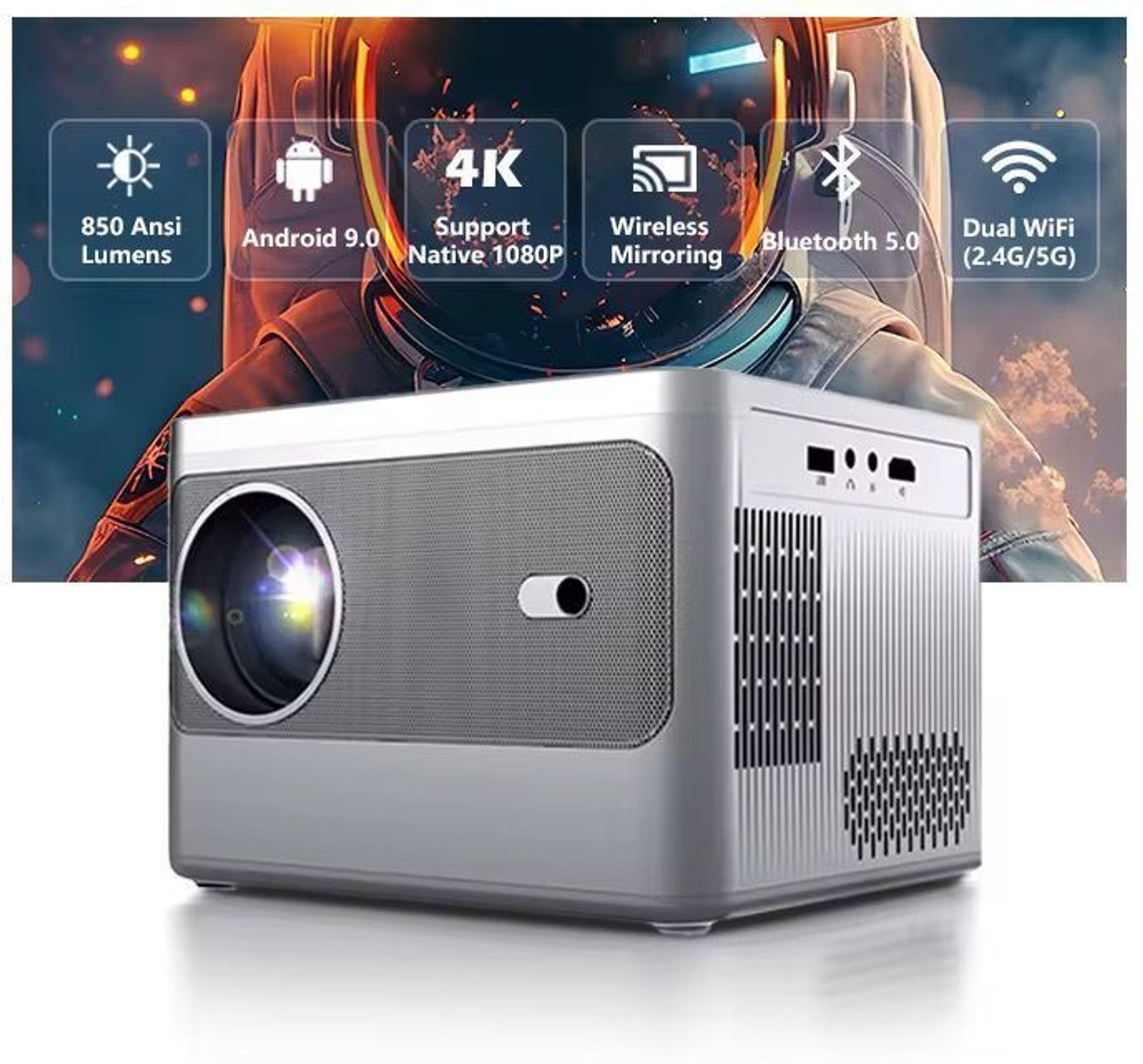 Image of Divine creation HY300 HD Smart Mini Portable Projector WiFi & Bluetooth|180 Rotating D352 (4800 lm / Wireless / Remote Controller) Portable Projector