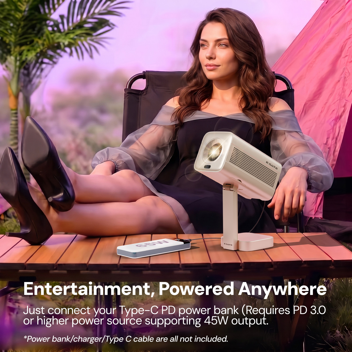 Image of Egate Atom 7X, C-Type USB, 4k Ultra HD | Native 1080p |Netflix, Prime, LiveTV (16000 lm / 1 Speaker / Wireless / Remote Controller) Projector (Beige)