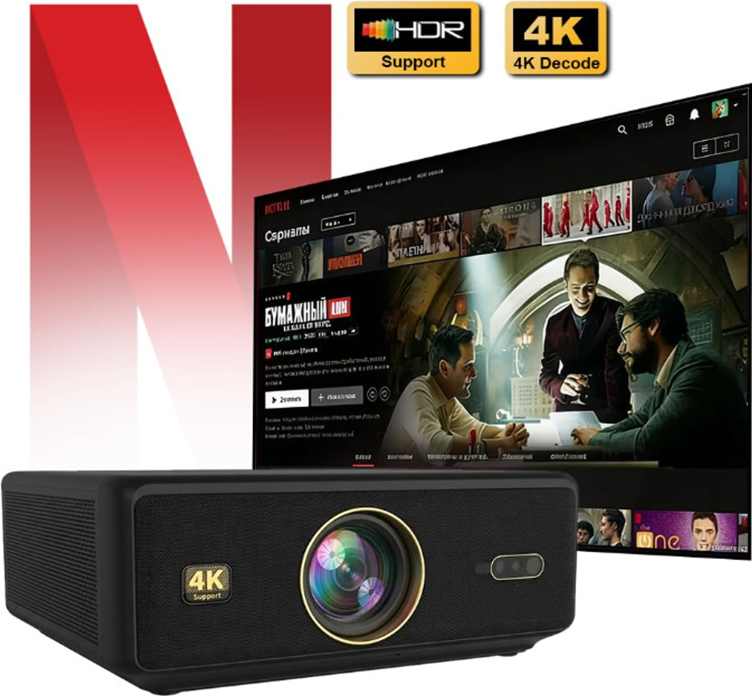 Image of Toptro Legend Gold Pro 4K HDR10 30000l HDMI ARC 4K Ultra HD Fully Sealed AI Auto Focus (40000 lm / Wireless / Remote Controller) Portable Projector (Black)