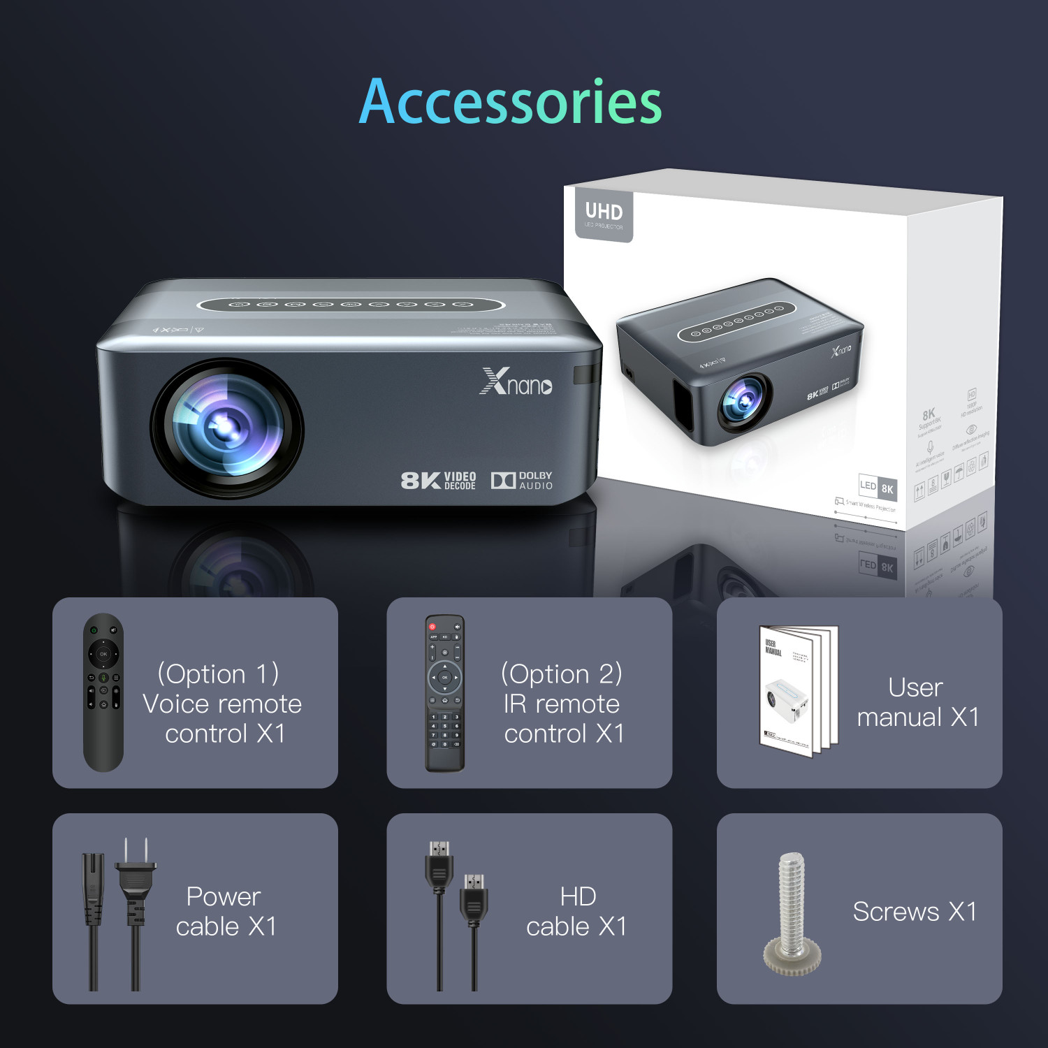 Image of Trending Store X1 Android 9.0 FullHD 2.4G /5G WiFi BT5.0 8K Support LED Projector Home Cinema (12000 lm / 2 Speaker / Wireless / Remote Controller) Portable Projector