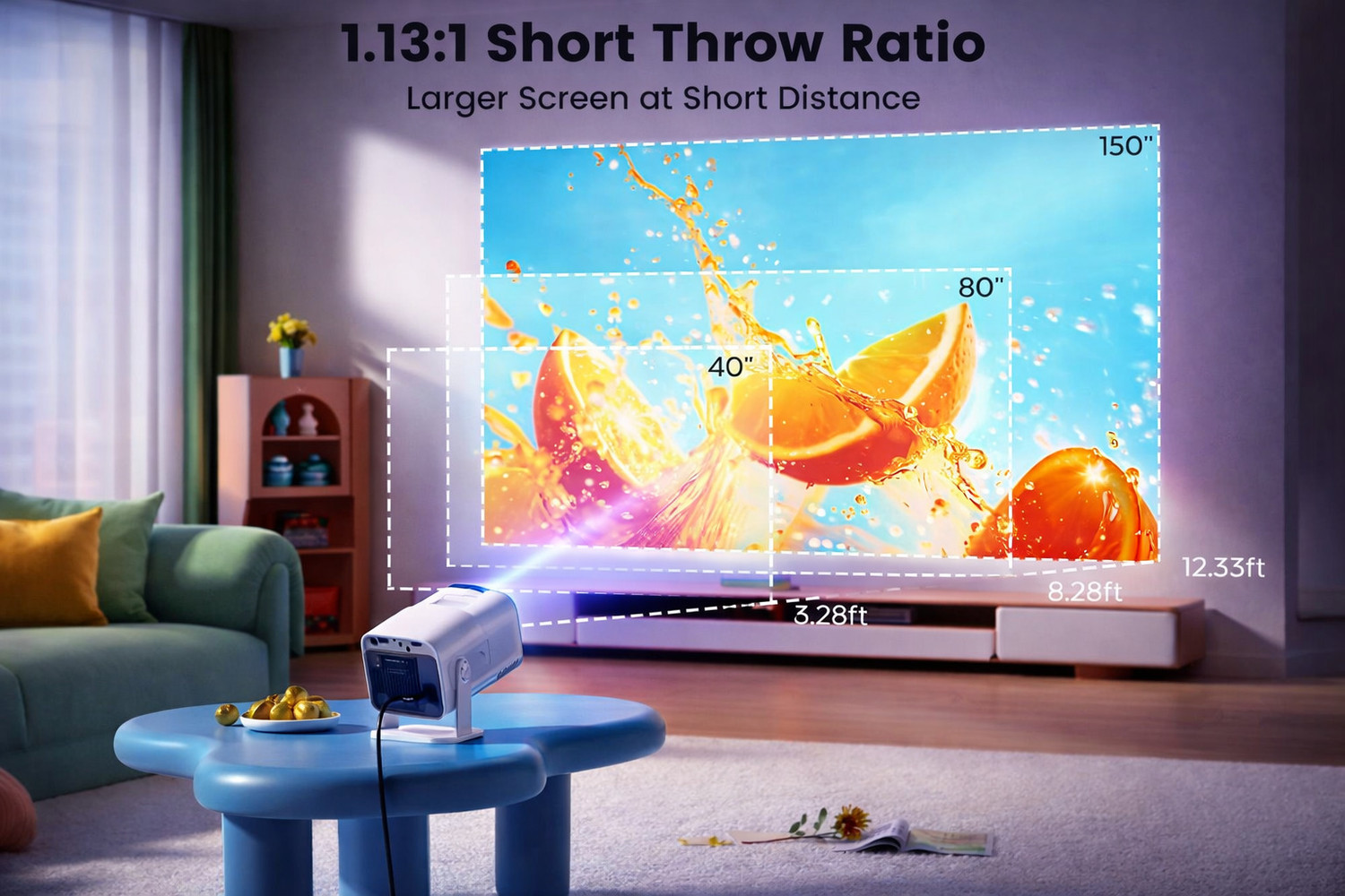 Image of Reysol Projector|Native 1080P|4K Support|WiFi 6|Miracast|270 Rotatable|Auto Keystone (20000 lm / 1 Speaker / Wireless / Remote Controller) Portable Projector