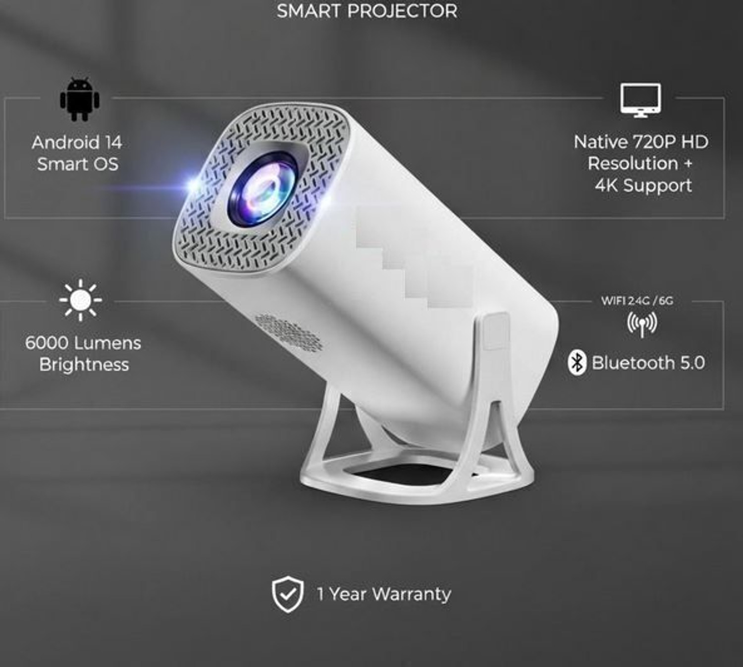 Image of Nexscan S40 Native HD Support 4K | Android 14 | 6000 Lumens | WiFi BT | Auto Keystone (6000 lm / 1 Speaker / Wireless / Remote Controller) Portable Projector