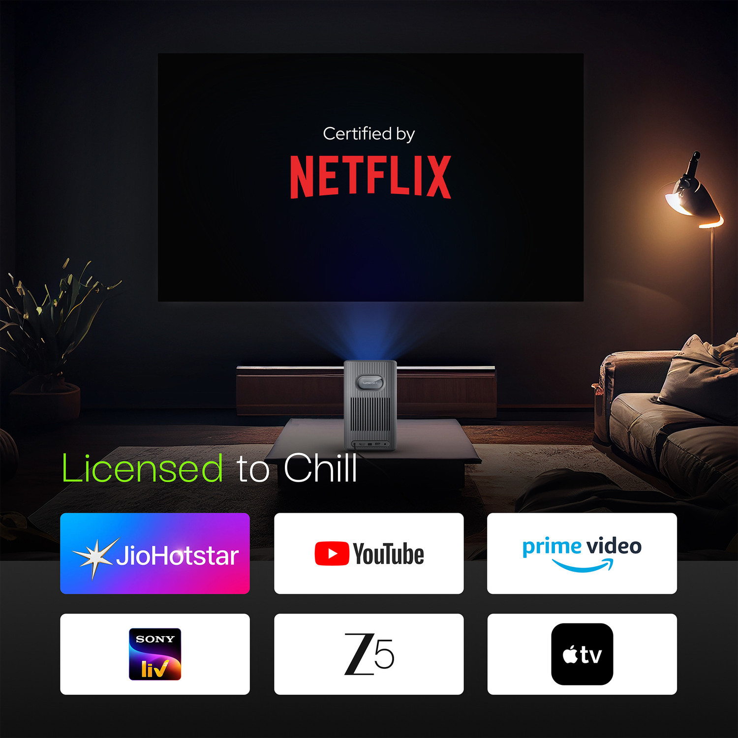 Image of Lumio Arc 7 (400 lm / 2 Speaker / Wireless / Remote Controller) Portable Official Google TV & Netflix, Native 1080p Full HD, 4K Support, 100 inch Screen, Auto Keystone, Obstacle Avoidance, Dolby Audio, 16W Bluetooth Speaker Projector