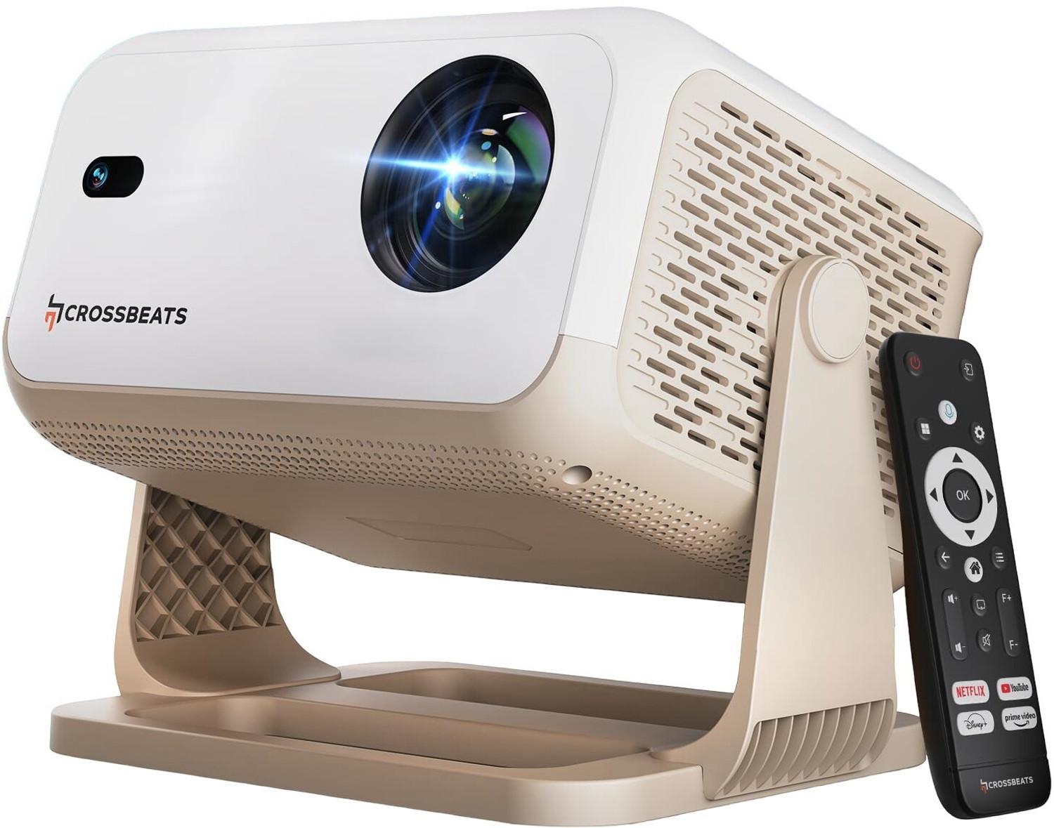 Image of CrossBeats Lume Flix[Netflix Official License]4k Ultra HD,1080p Native,Smart Mini for Room (16000 lm / 1 Speaker / Wireless / Remote Controller) Portable with Home Cinema, Built-in Apps, 300 inchDisplay Projector