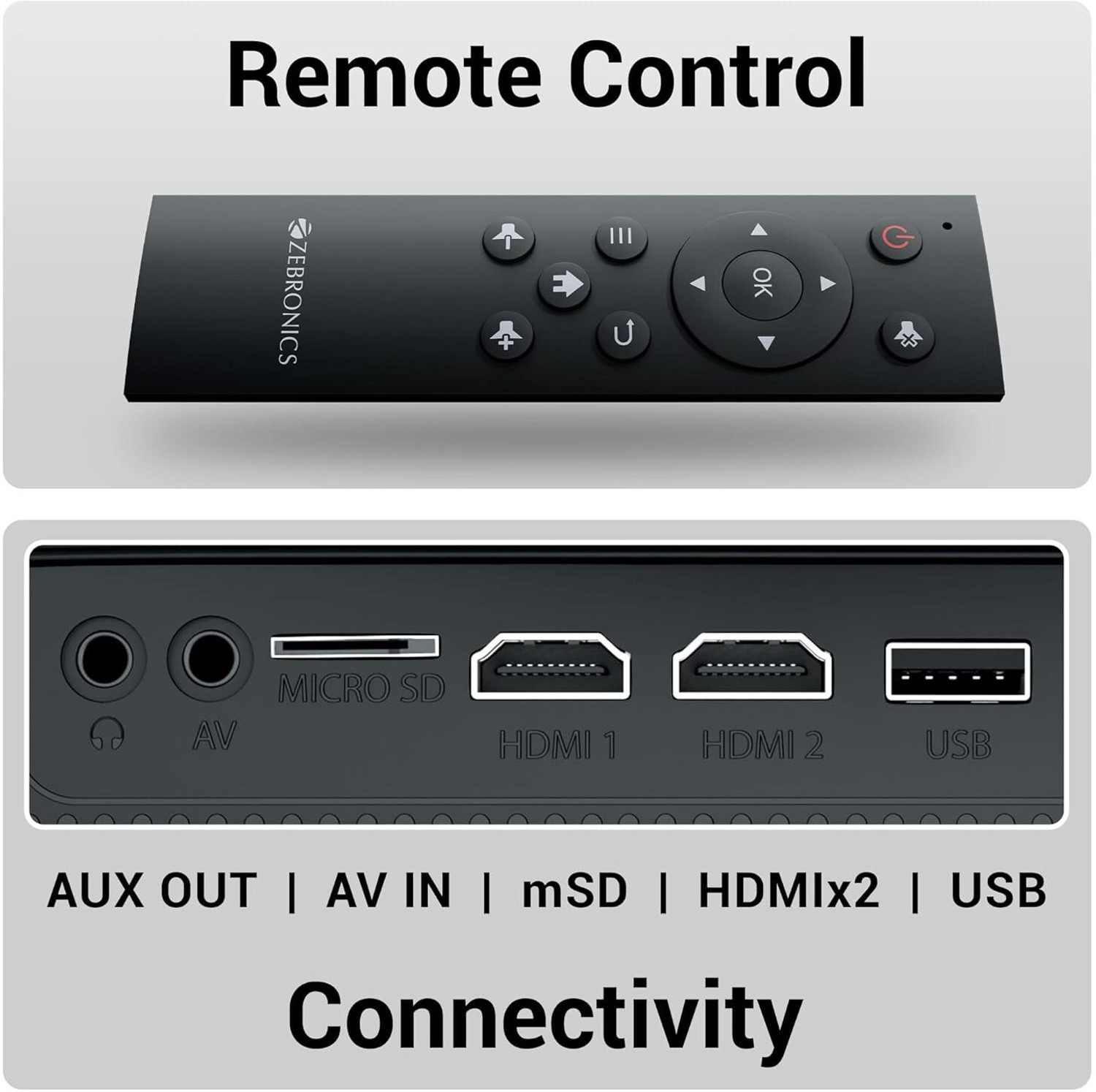 Image of ZEBRONICS PIXAPLAY 55 (8000 lm / Wireless / Remote Controller) Portable Projector
