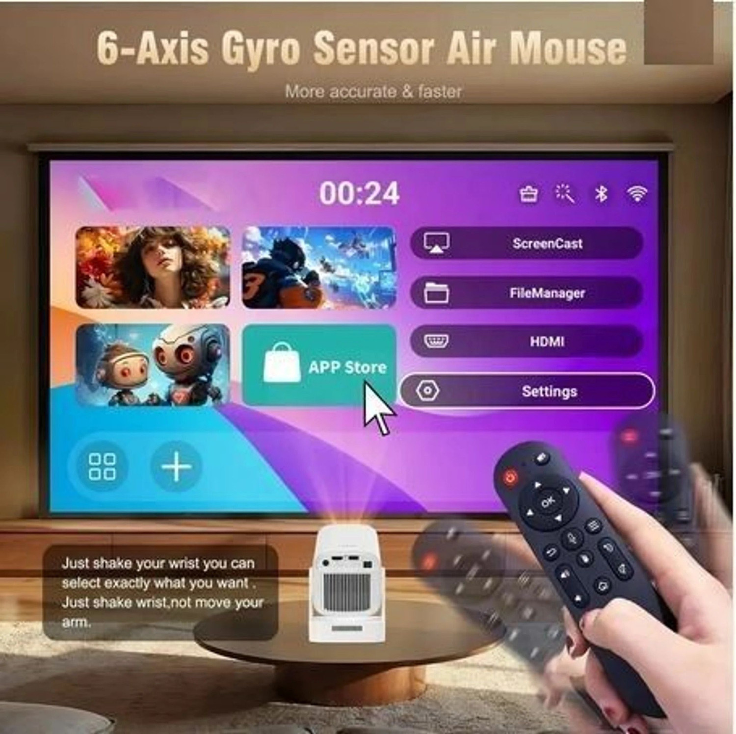 Image of Divine creation HY 260 Smart HD LED Projector with WiFi Built-in Speaker Dual Band WiFi D162 (8000 lm / 1 Speaker / Wireless / Remote Controller) Portable Projector