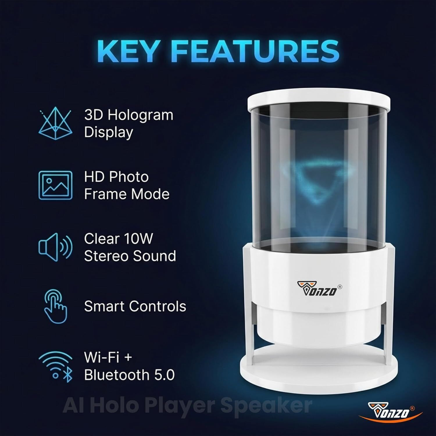 Image of TONZO AI 3D Hologram Speaker (2200 lm / 1 Speaker / Wireless) Portable Projector
