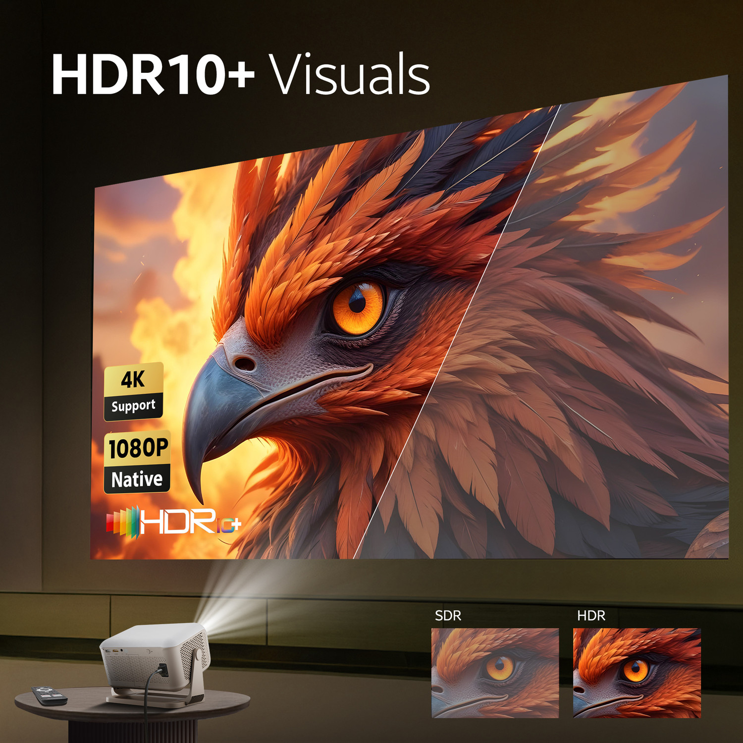 Image of CrossBeats Lume Flix[Netflix Official License]4k Ultra HD,1080p Native,Smart Mini for Room (16000 lm / 1 Speaker / Wireless / Remote Controller) Portable with Home Cinema, Built-in Apps, 300 inchDisplay Projector