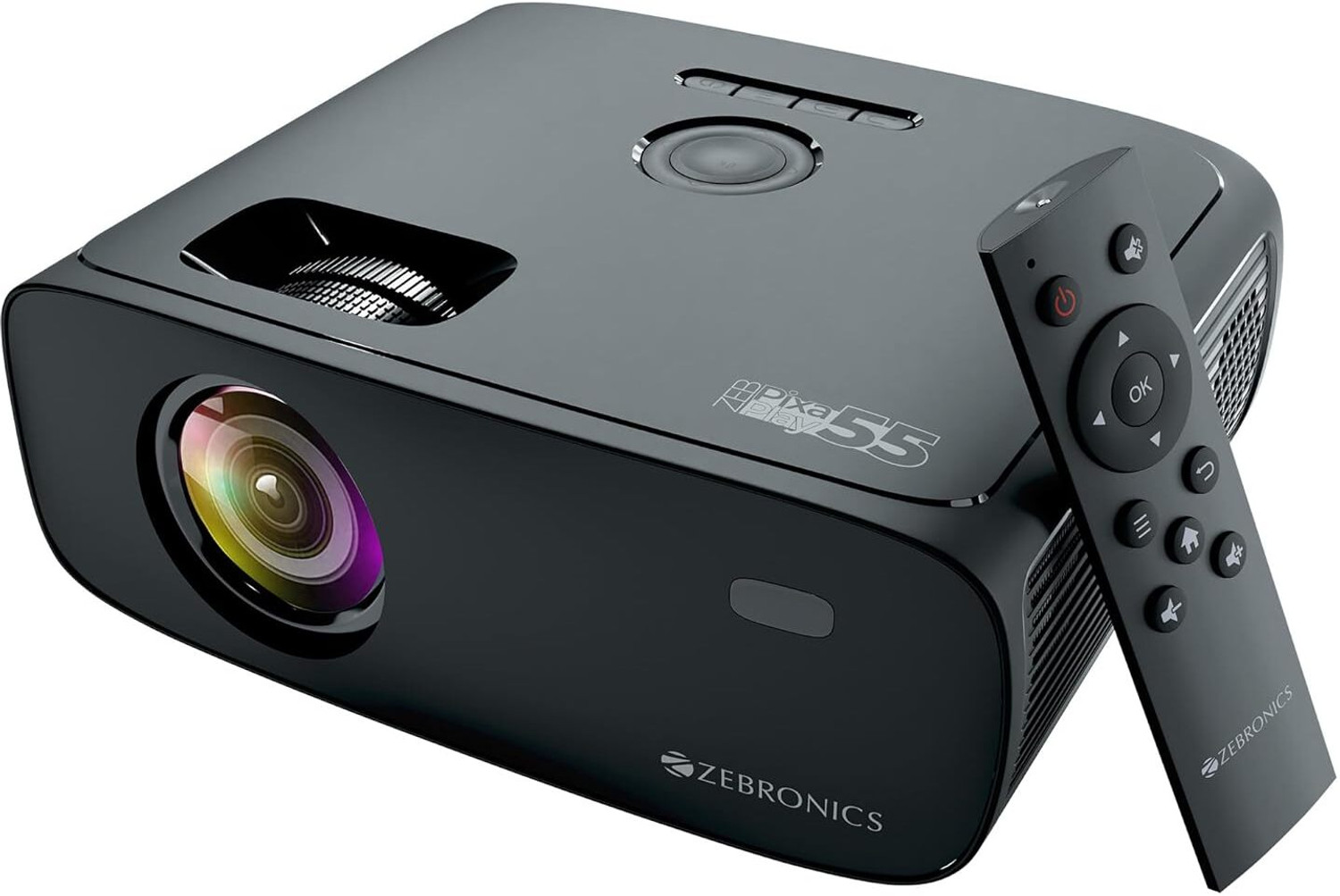 Image of ZEBRONICS PIXAPLAY 55 (8000 lm / Wireless / Remote Controller) Portable Projector
