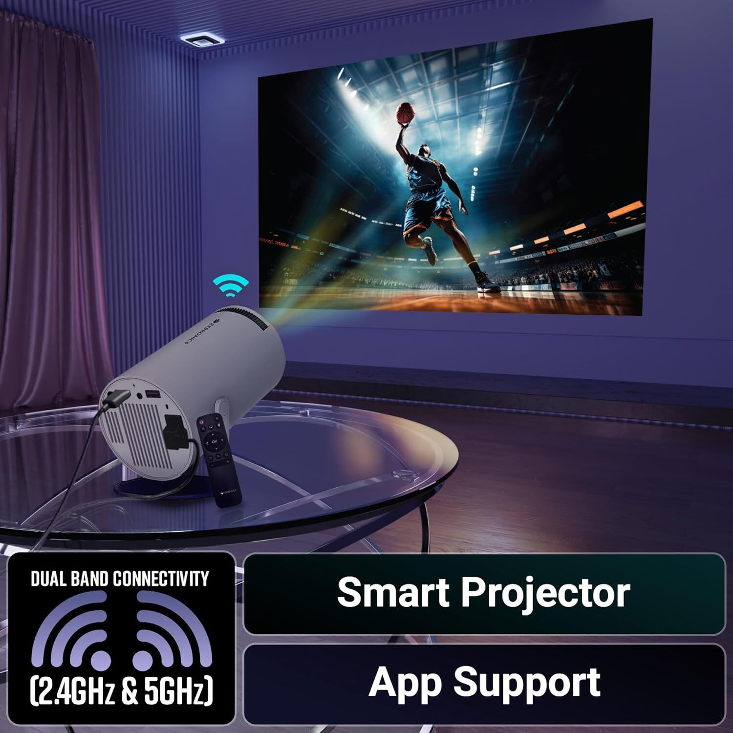 Image of ZEBRONICS 73 Android 720p Native, Support 4K, Auto Keystone (3700 lm / 1 Speaker / Remote Controller) Portable Projector