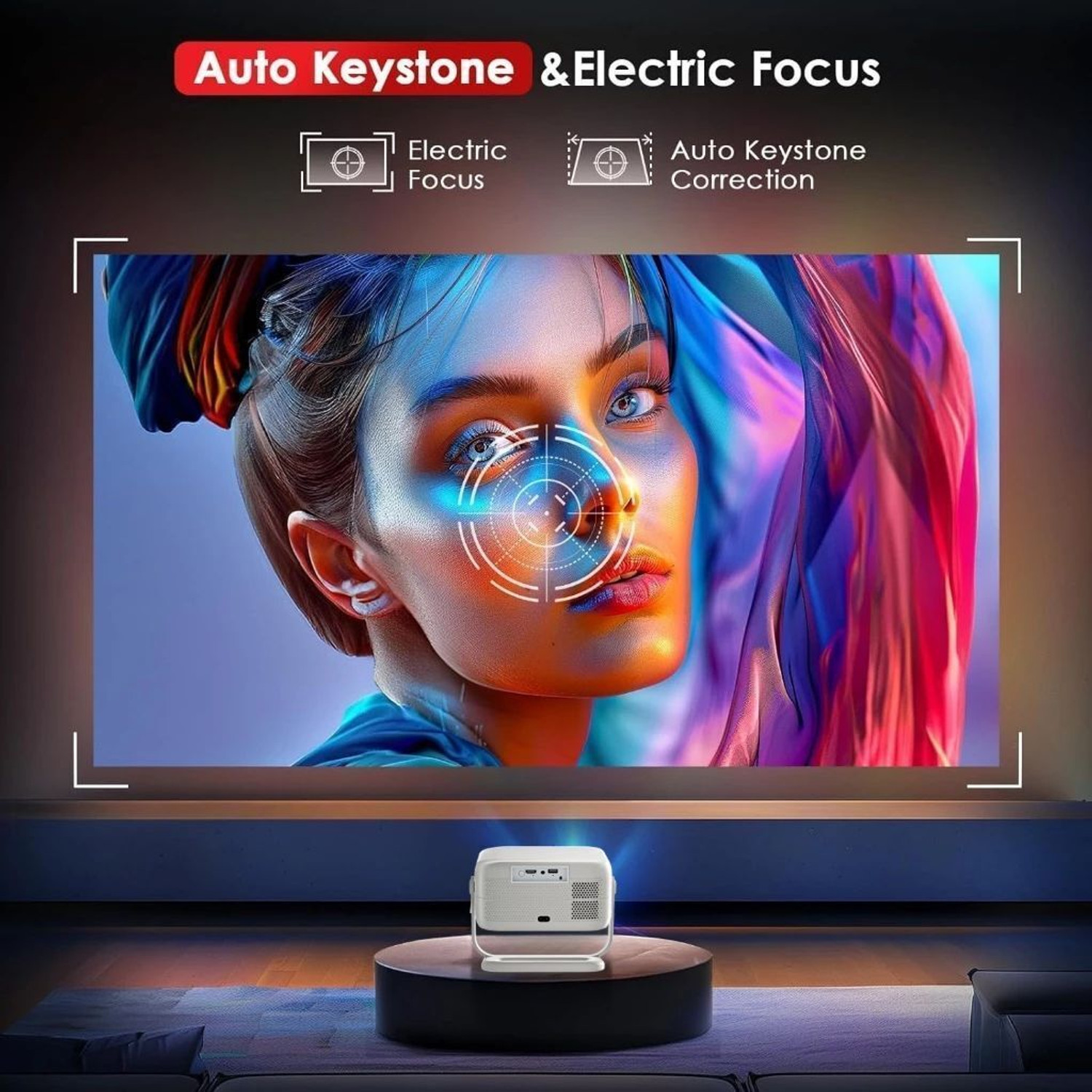Image of TECHPANDA 4K Android 13 Smart Projector - Auto Focus, Keystone & 360 Rotation (800 lm / 1 Speaker / Wireless / Remote Controller) Portable Projector