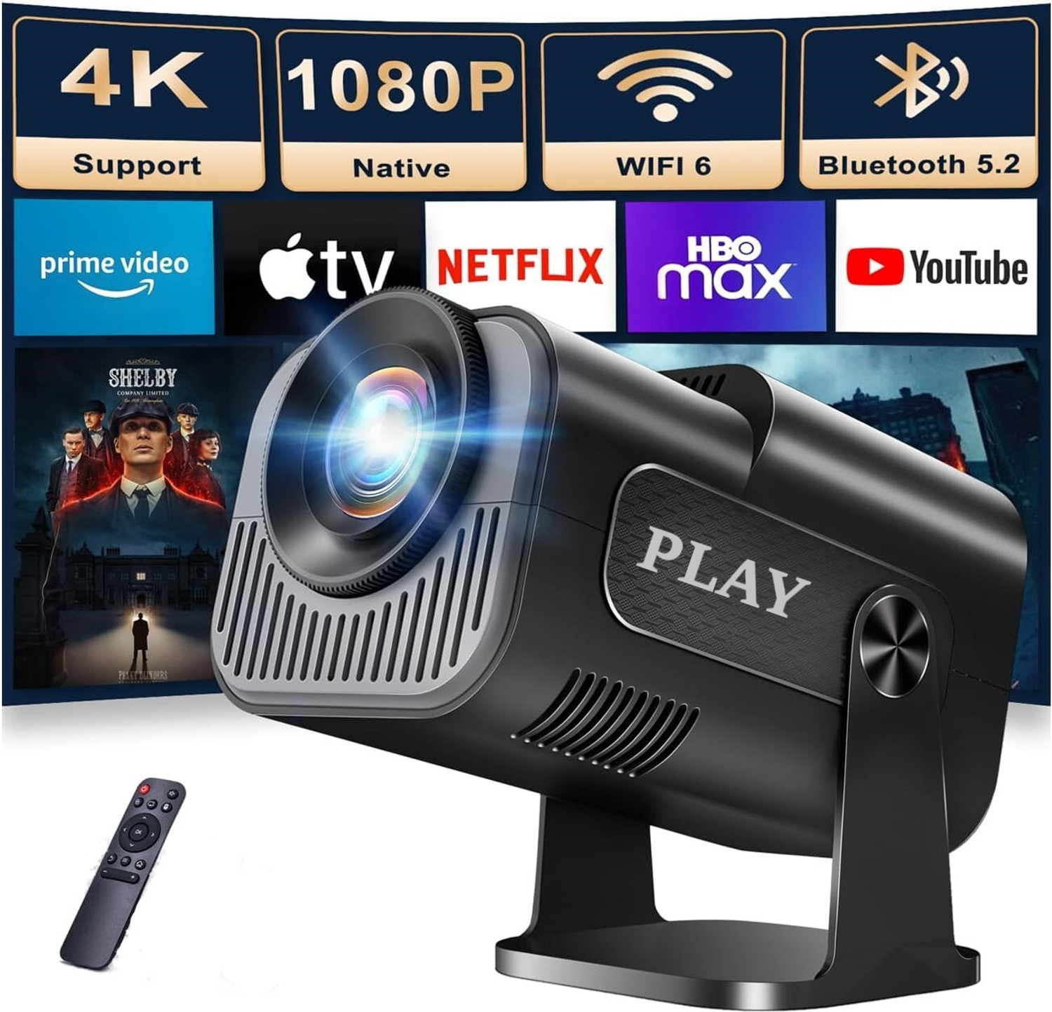 Image of PLAY ART Android 13 4K Decoding 1080 FHD Speaker BT AutoKeystone Freestyle (5000 lm / 1 Speaker / Wireless / Remote Controller) Portable Projector