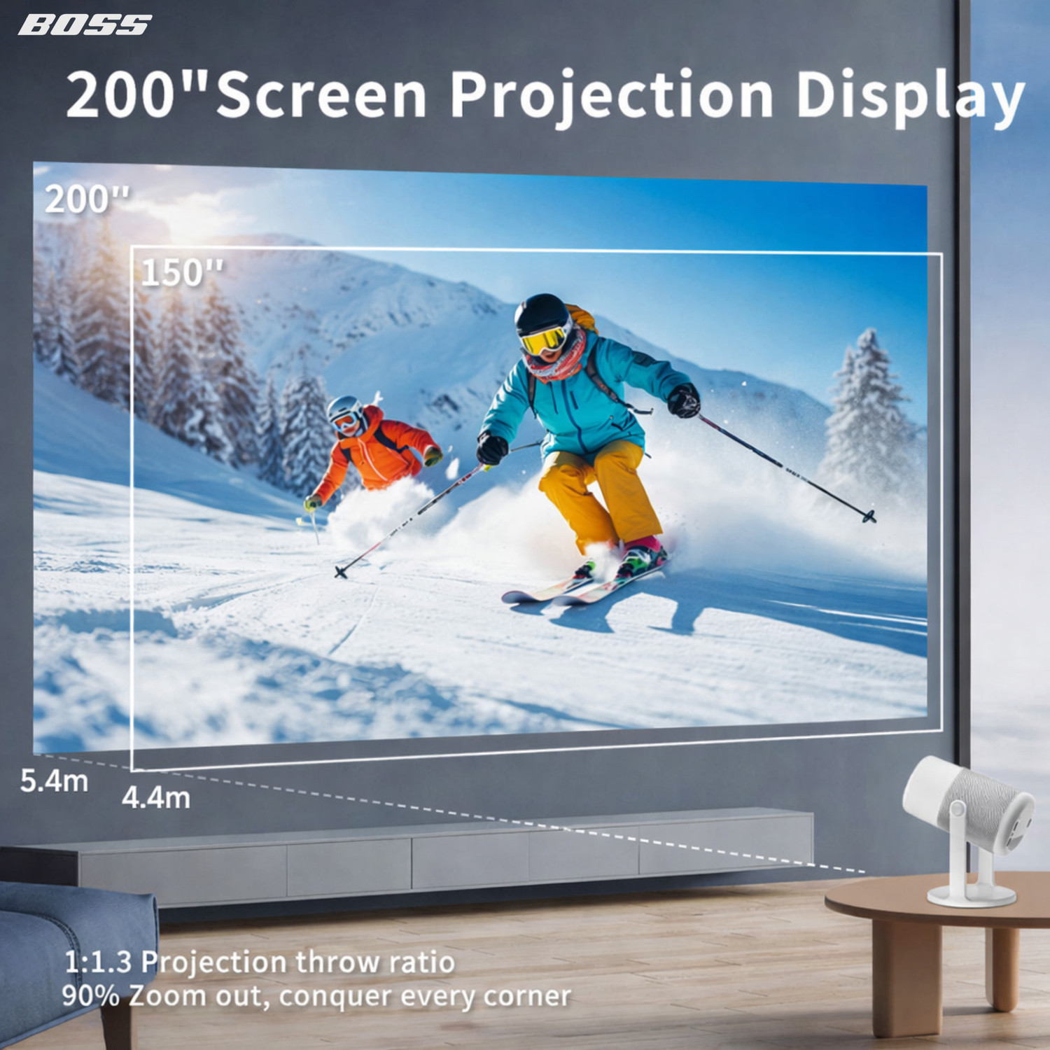 Image of Boss Projector LUMORA 7000 Lumens Android 11 4K Ultra HD Support E-Focus 360 Rotatable (7000 lm / 2 Speaker / Wireless / Remote Controller) Portable Projector