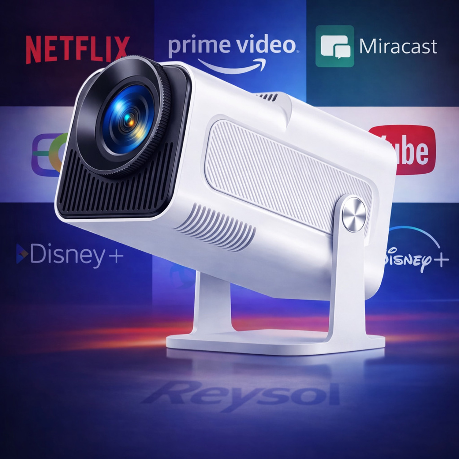 Image of Reysol Projector|Native 1080P|4K Support|WiFi 6|Miracast|270 Rotatable|Auto Keystone (20000 lm / 1 Speaker / Wireless / Remote Controller) Portable Projector