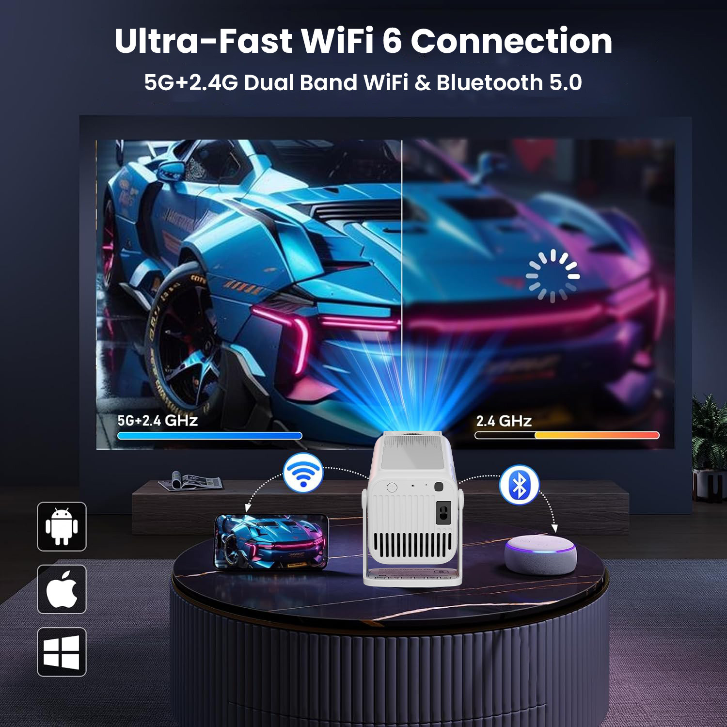 Image of WZATCO Yuva Go Pro Native 1080P Projector (12500 lm / 1 Speaker / Wireless / Remote Controller) Projector